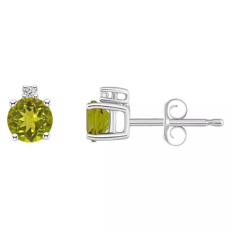 Celebration Gems 14k White Gold 4 mm Round Birthstone & 1/10 Carat T.W. Diamond Stud Earrings, Women's, Peridot Aug Product Image