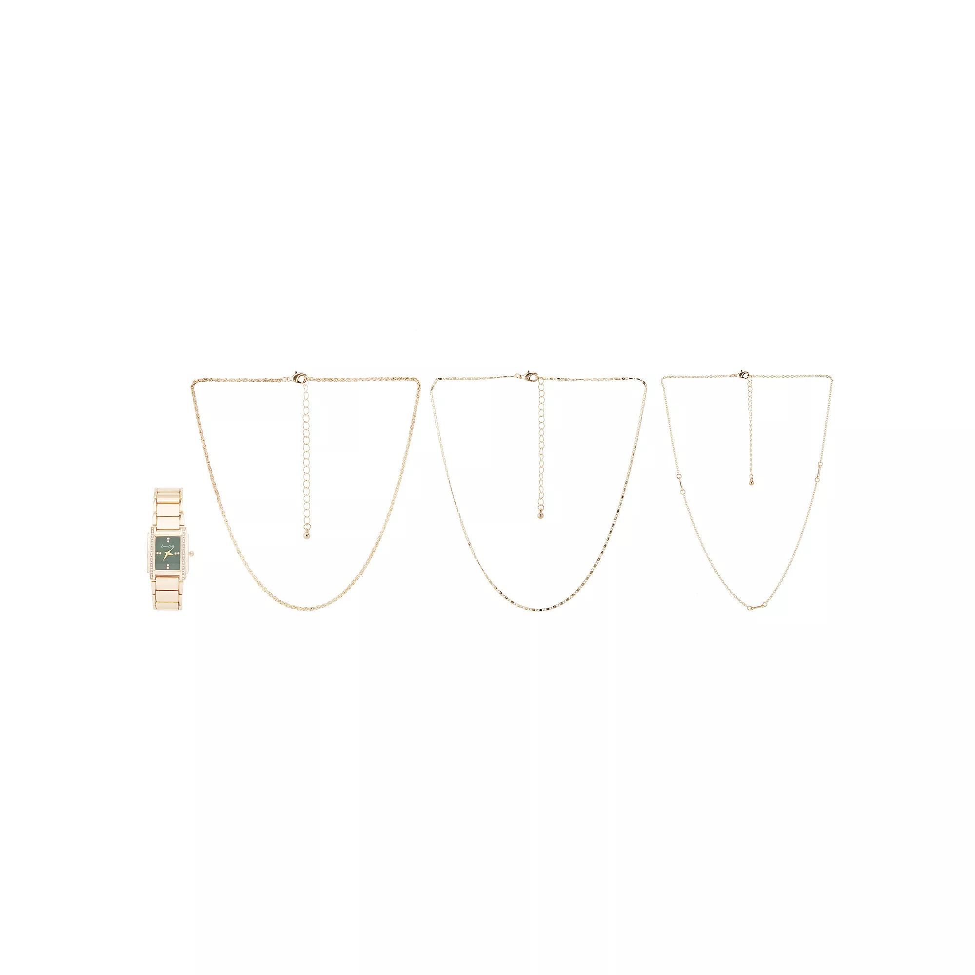Jessica Carlyle Women's Gold Tone Watch & 3 Necklace Set, Size: 25MM Product Image
