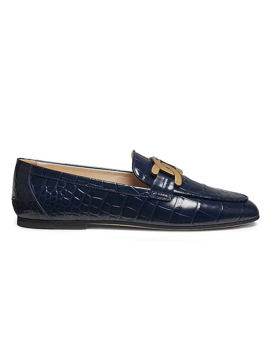 Womens Croc-Embossed Leather Loafers Product Image