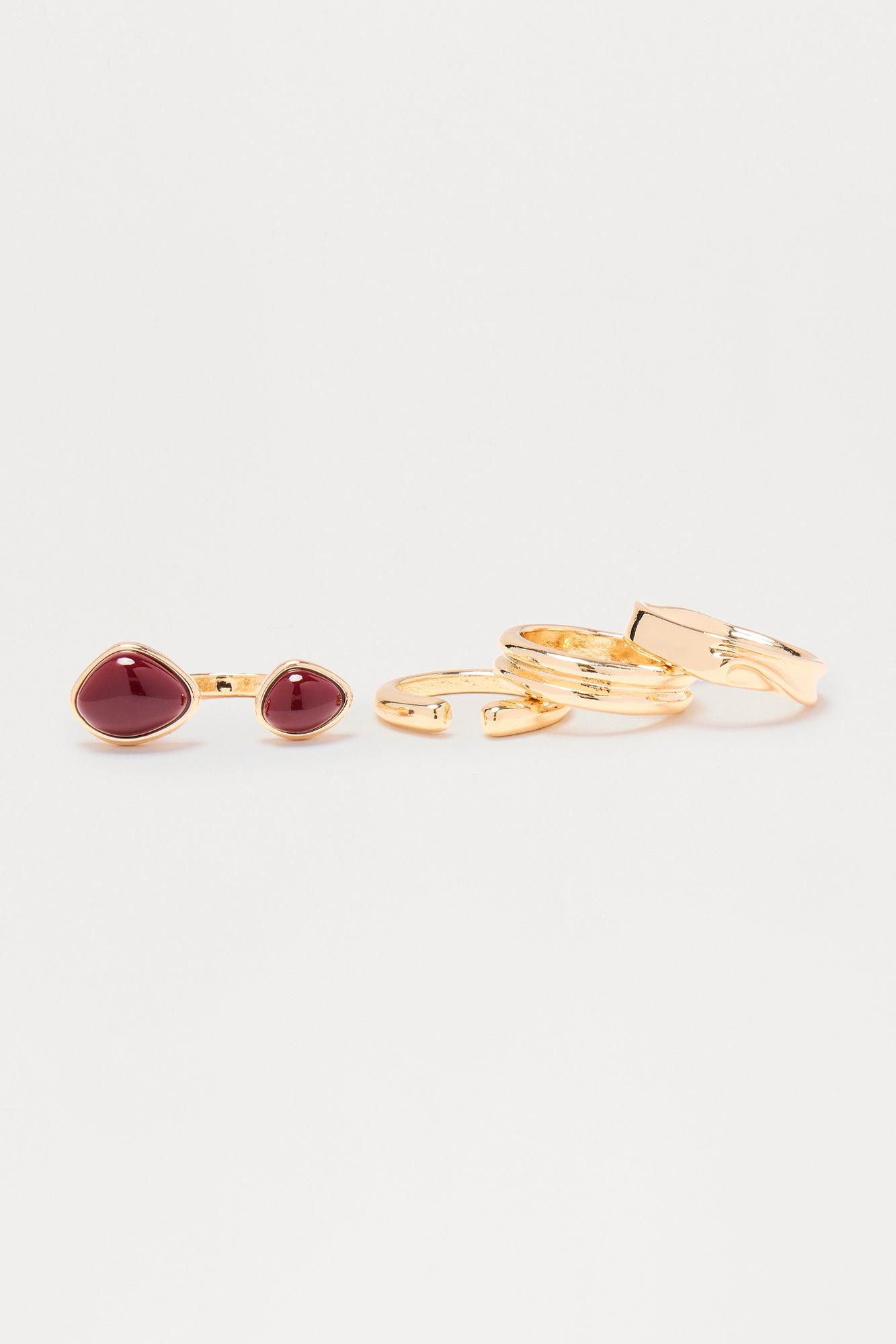 Love Is Blind Jeweled 4 Piece Ring Set - Gold/Brown Female Product Image