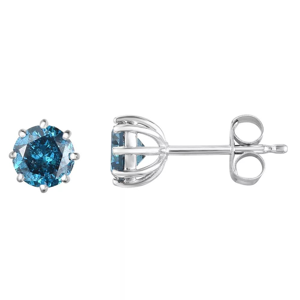 14k White Gold 1 1/2 Carat T.W. Colored Diamond 8-Prong Stud Earrings, Women's Product Image