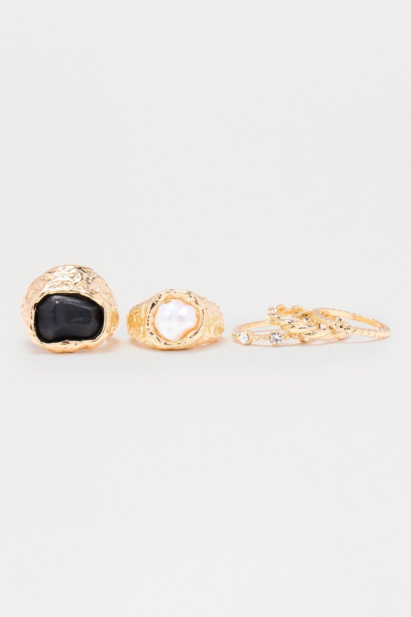 How To Love Textured 5 Piece Ring Set - Gold/Black Female Product Image
