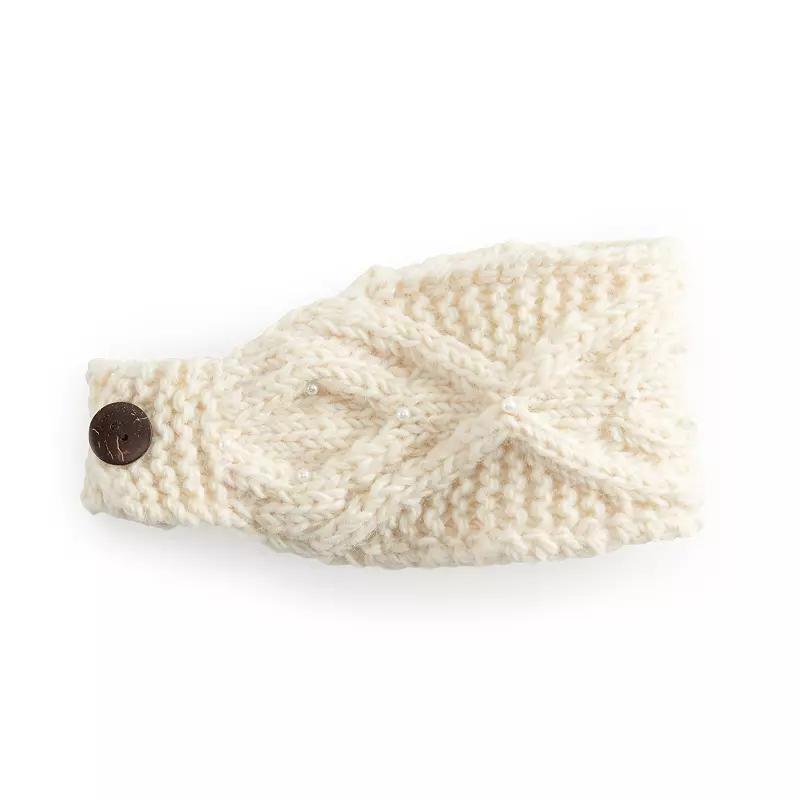 Women's SIJJL Ivory Double Cable Headband with Beads Product Image