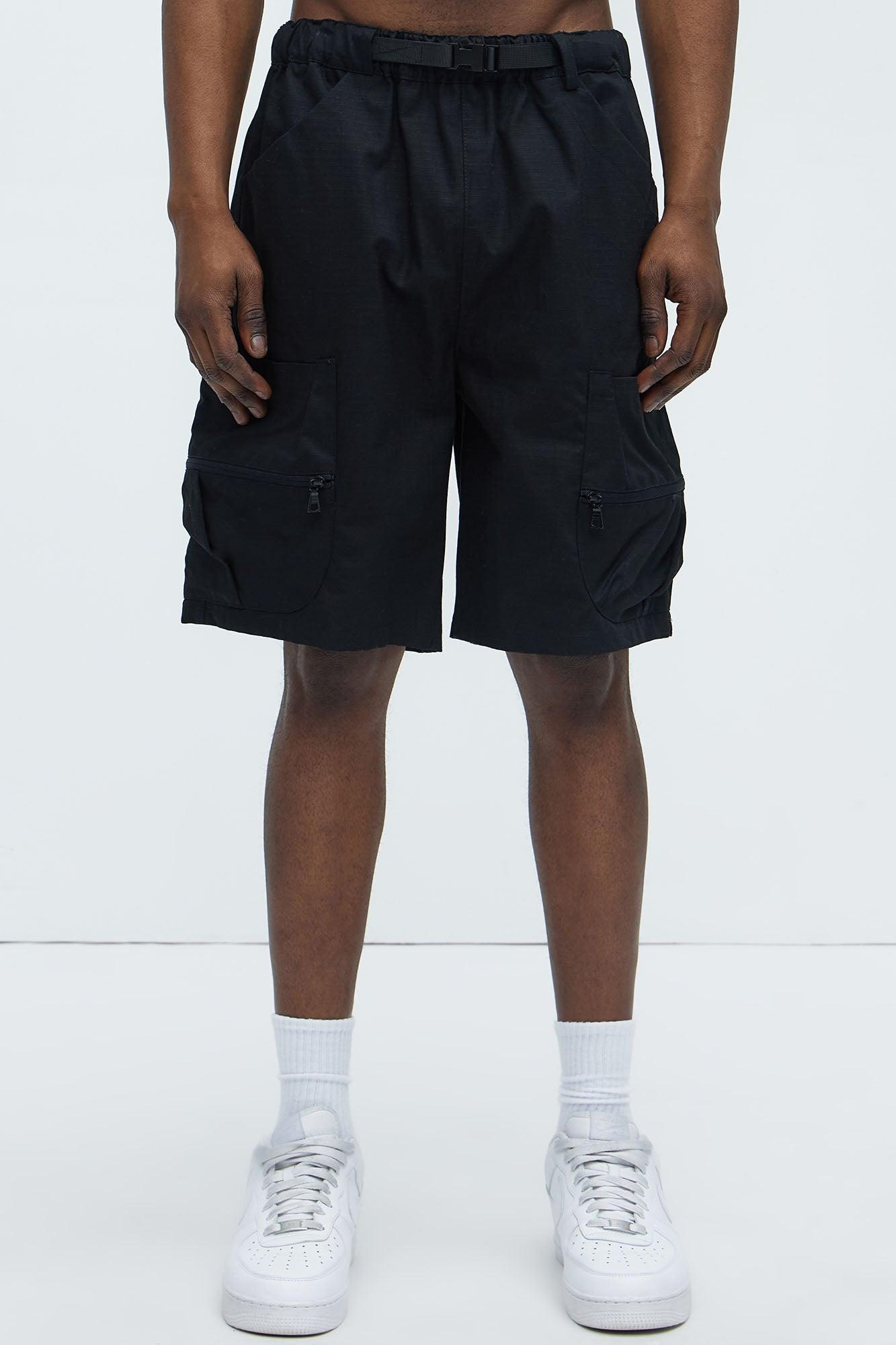 Stacked Ripstop Relaxed Cargo Shorts - Black Product Image