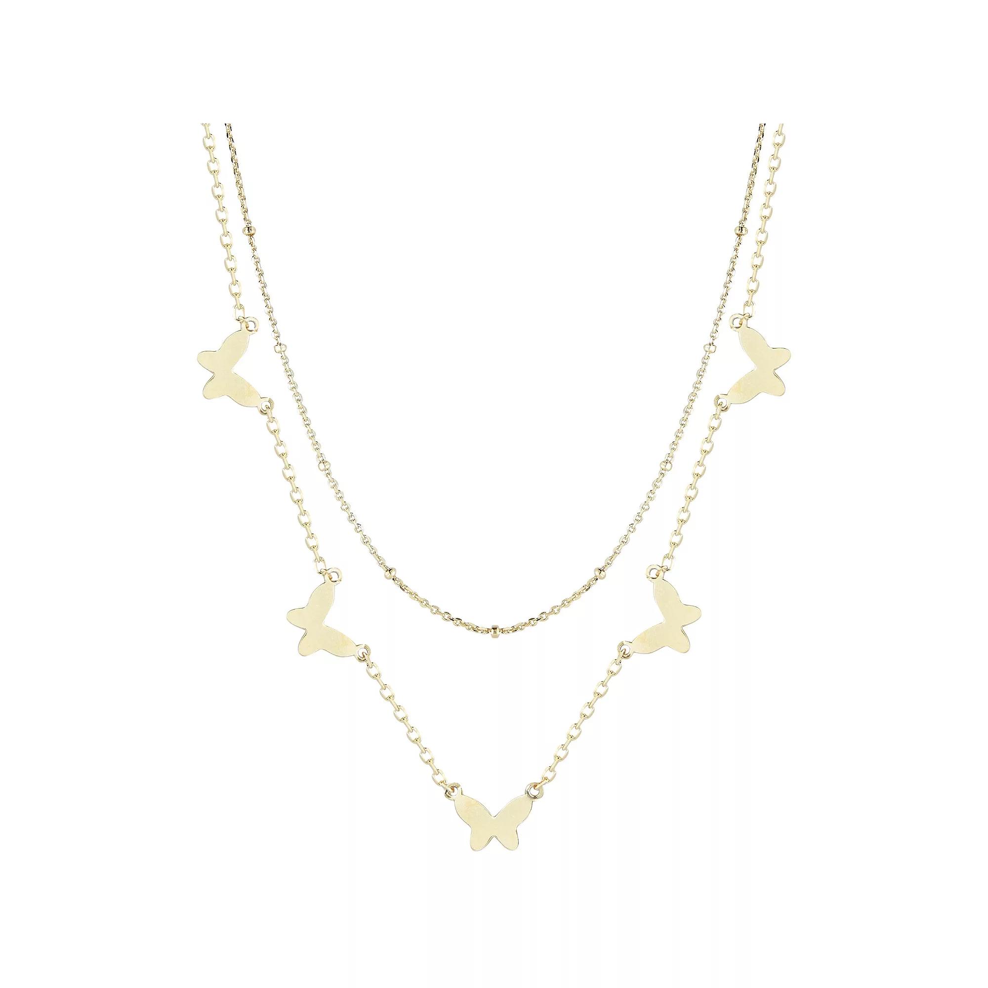 Sunkissed Sterling Cubic Zirconia Double Layered Butterfly Necklace, Women's, Size: 17", Gold Tone Product Image