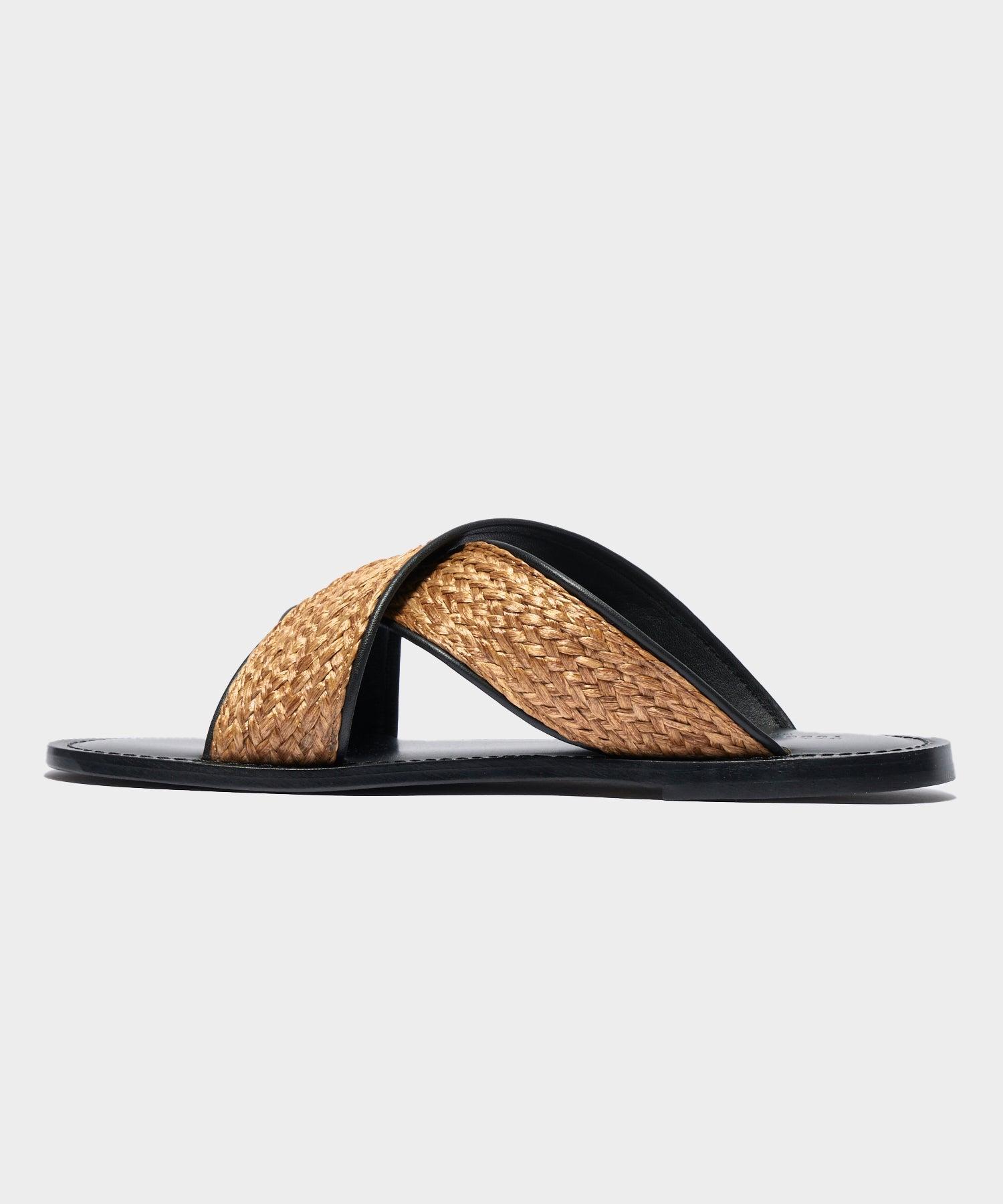 Tuscan Leather & Raffia Crossover Sandal Product Image
