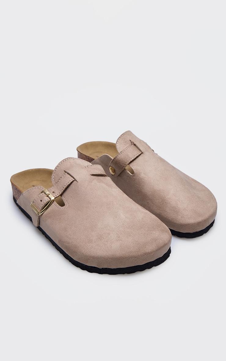Beige Faux Suede Buckled Mule Cloggs Product Image