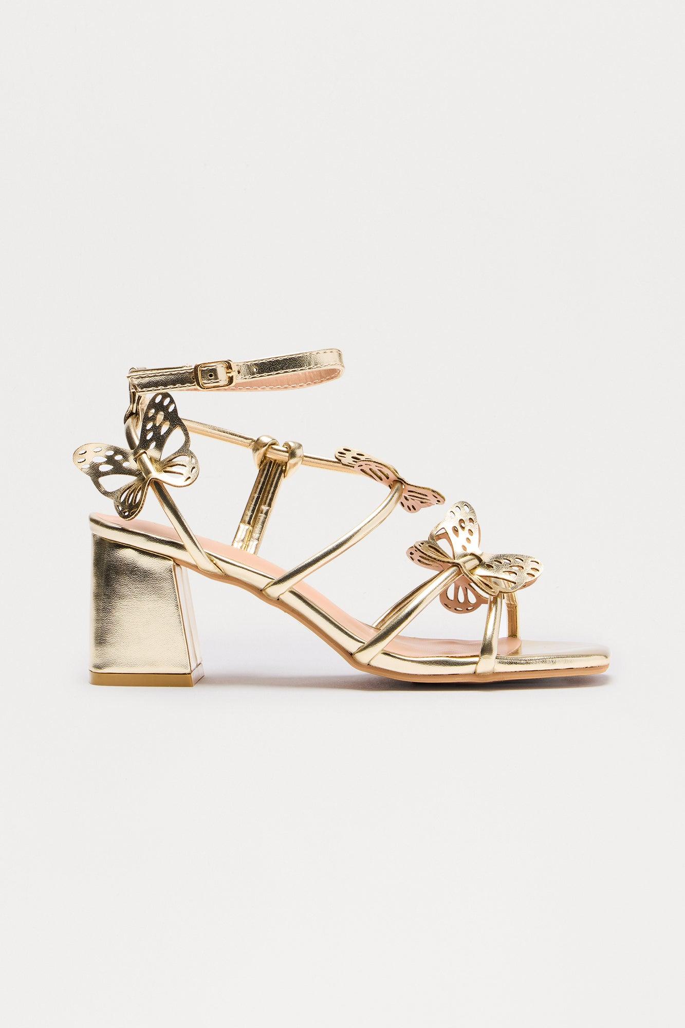 Enchant Butterfly Ankle Strap Heels - Gold Female Product Image