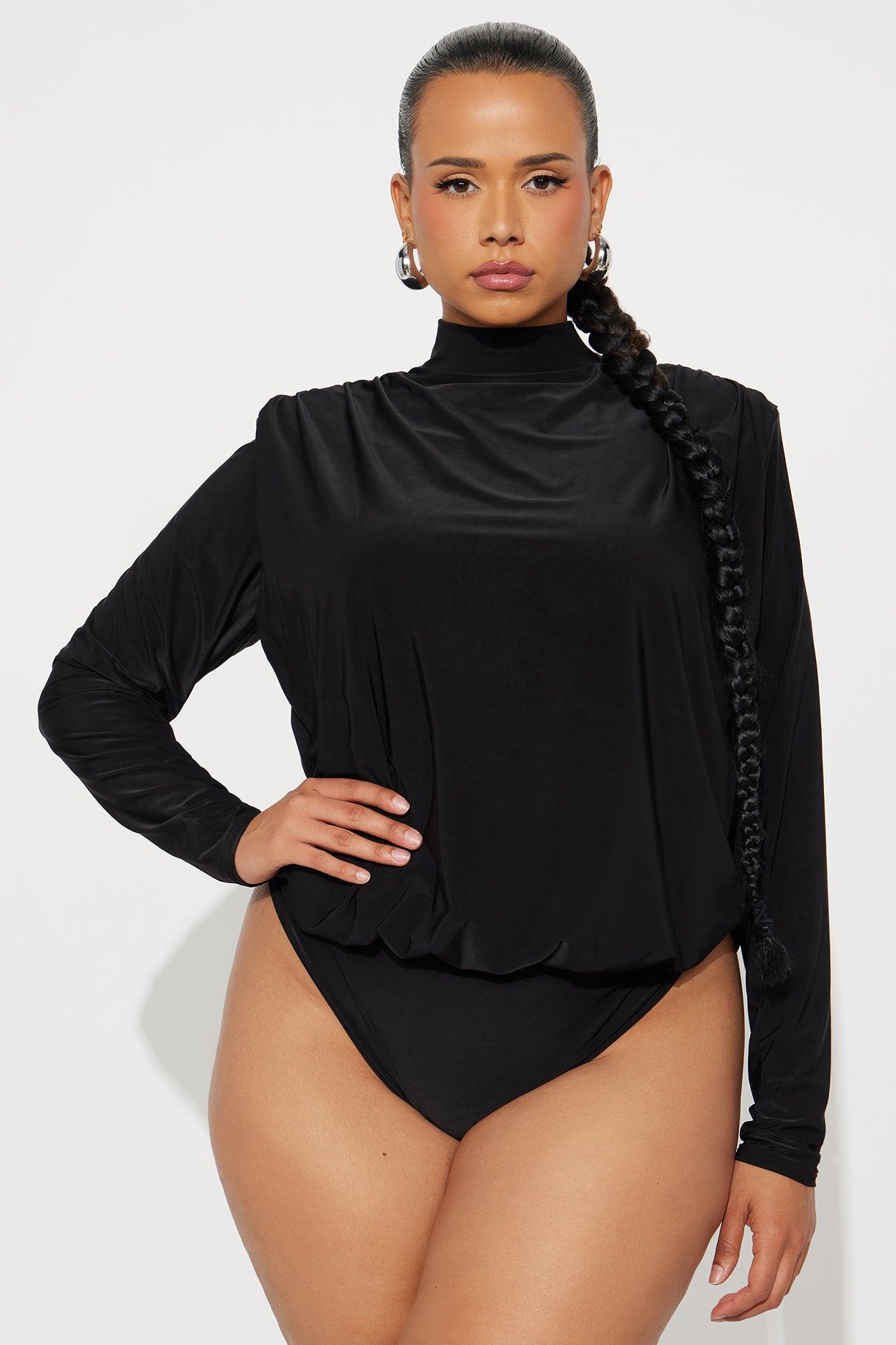 Isabella Shoulder Pads Cowl Back Bodysuit - Black Female Product Image