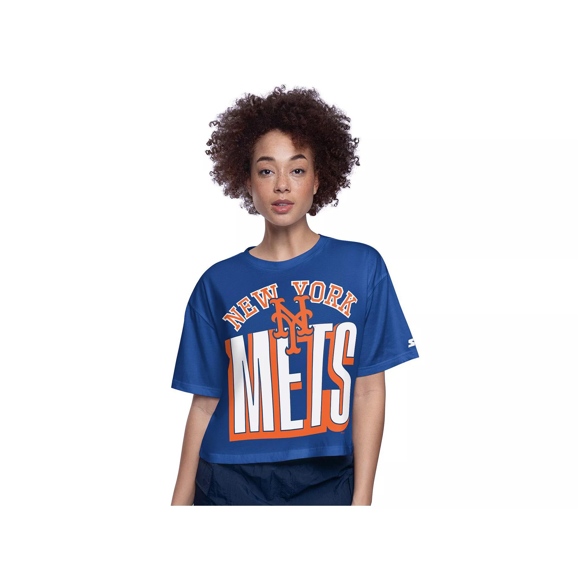 Women's Starter Royal New York Mets Play the Ball Boxy Cropped T-Shirt, Size: Large, Blue Product Image