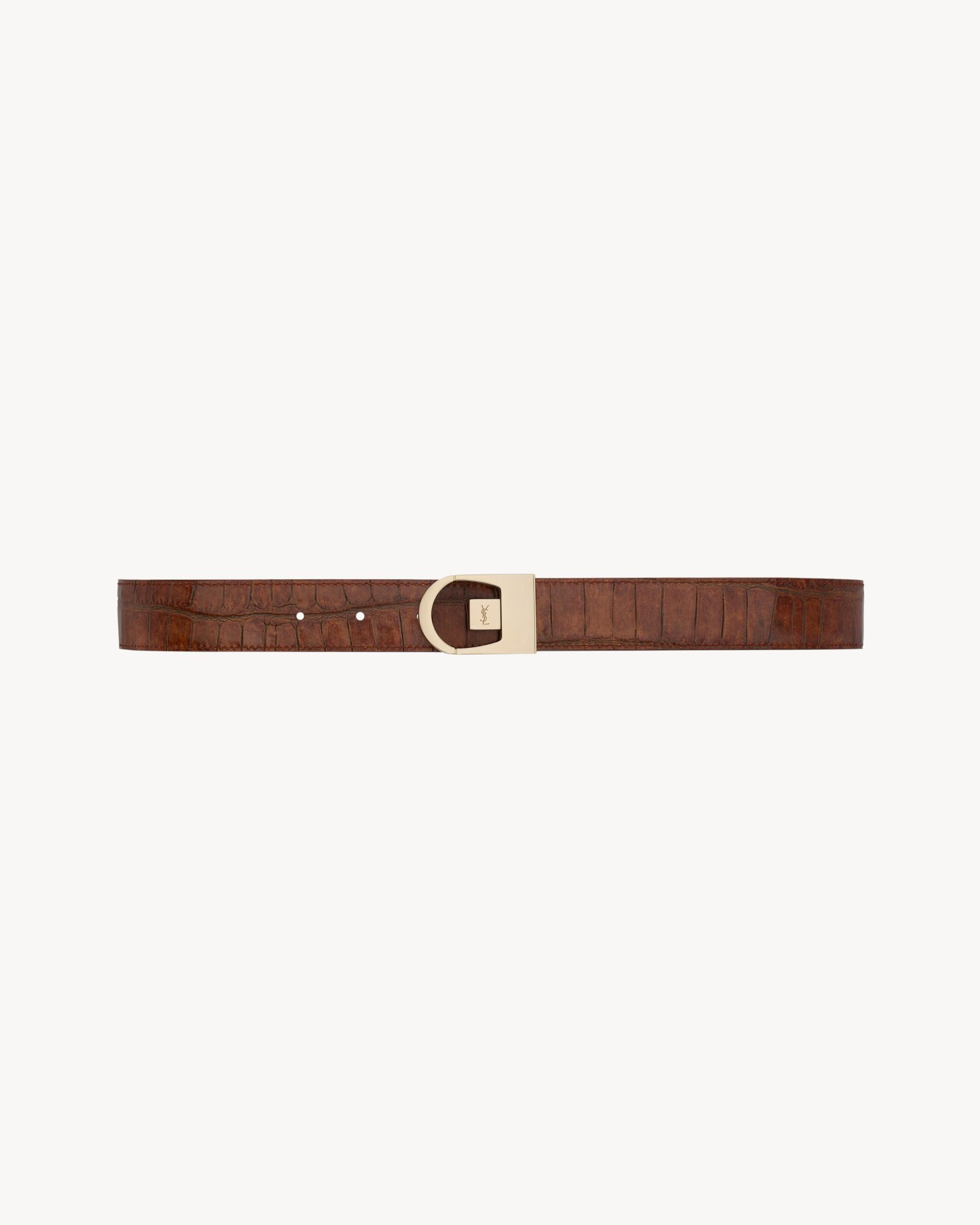 reversible belt in crocodile-embossed leather Product Image