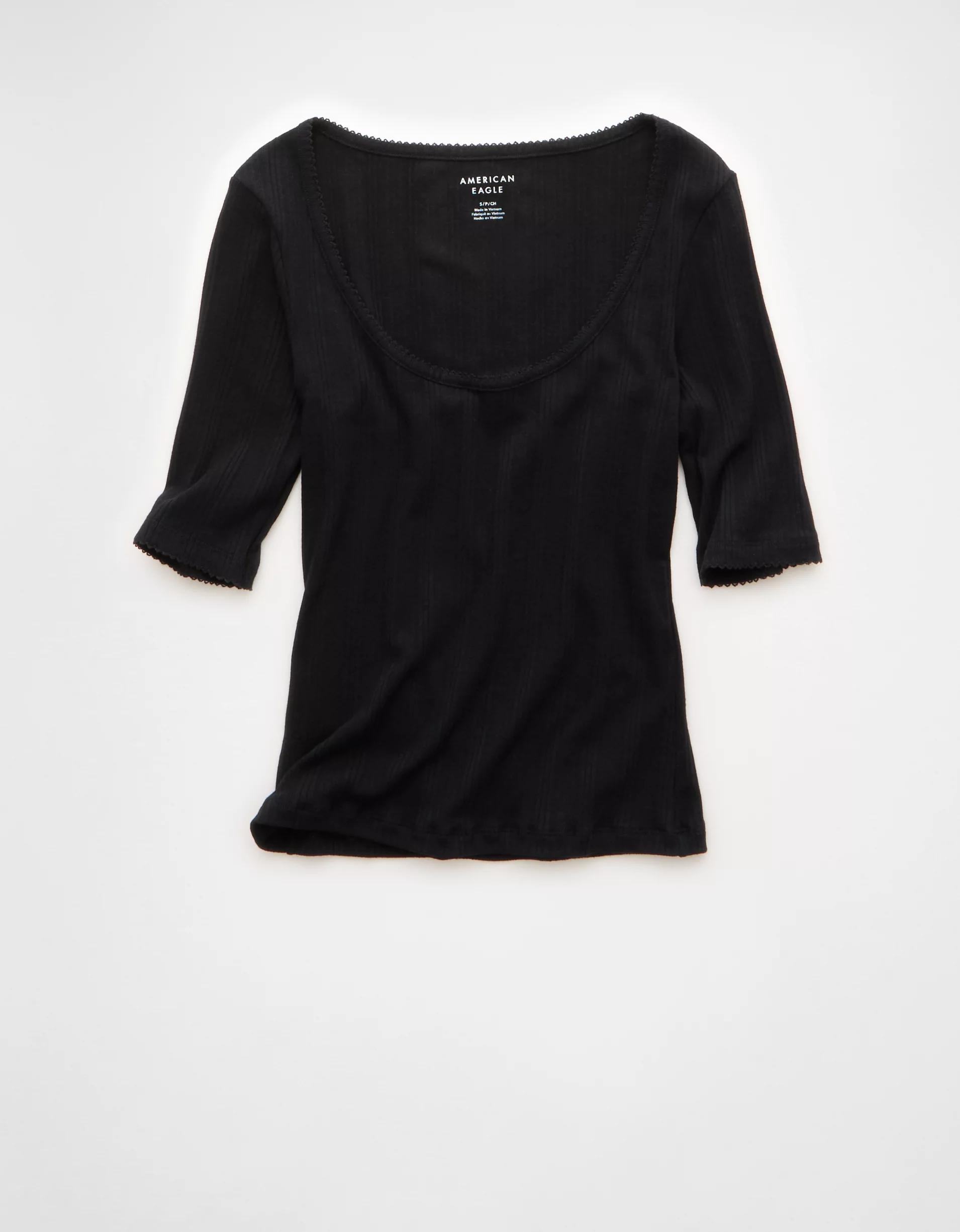 AE Half-Sleeve Scoop Neck Pointelle T-Shirt Product Image