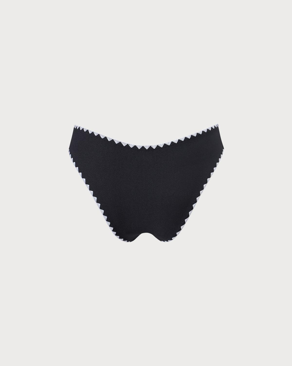 The Black Contrast Ribbed Bikini Bottom Product Image