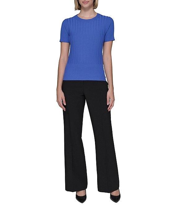 KARL LAGERFELD PARIS Knit Crew Neck Short Sleeve Ribbed Sweater Product Image