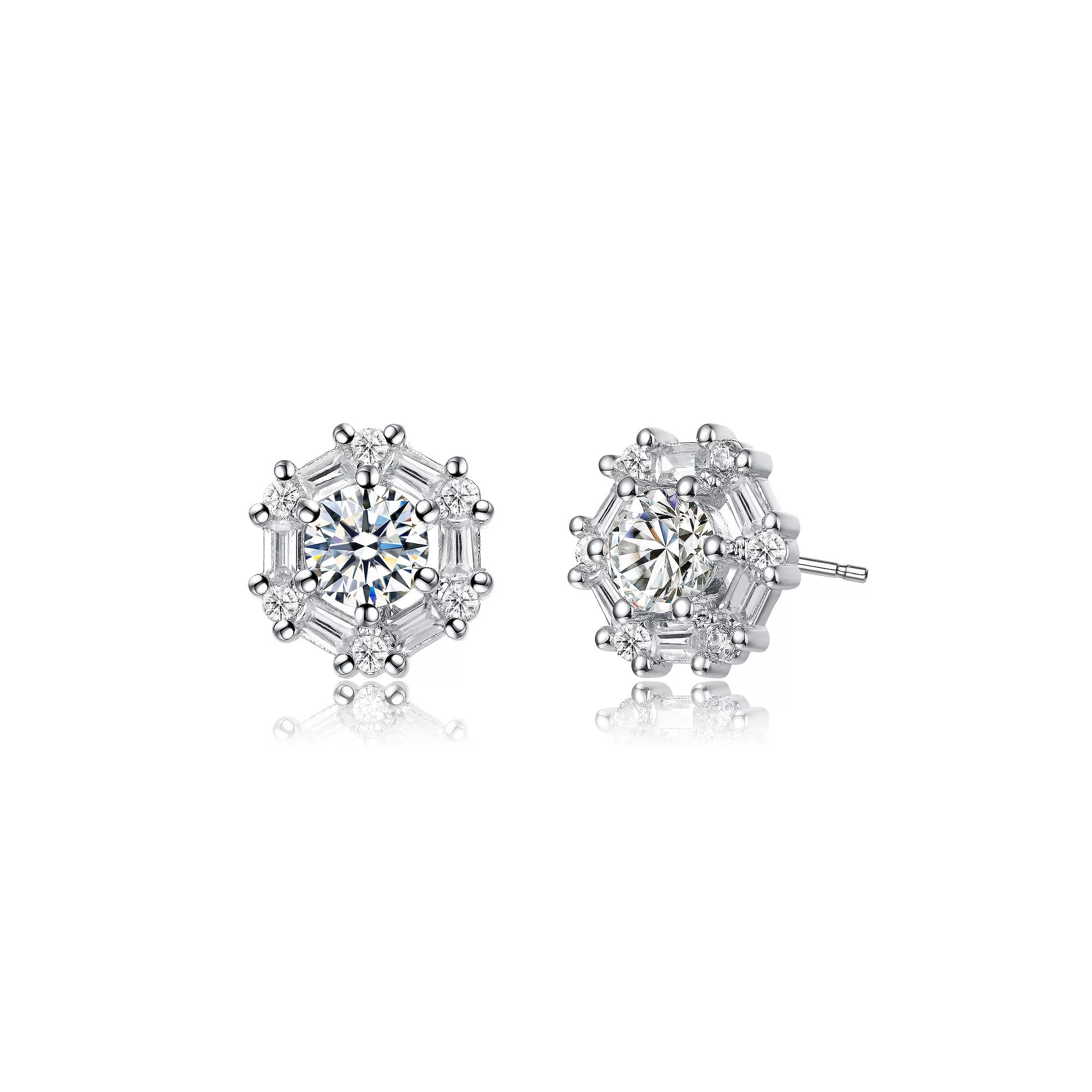 Stylish Halo Cubic Zirconia Stud Earrings, Womens, Silver Tone White Product Image