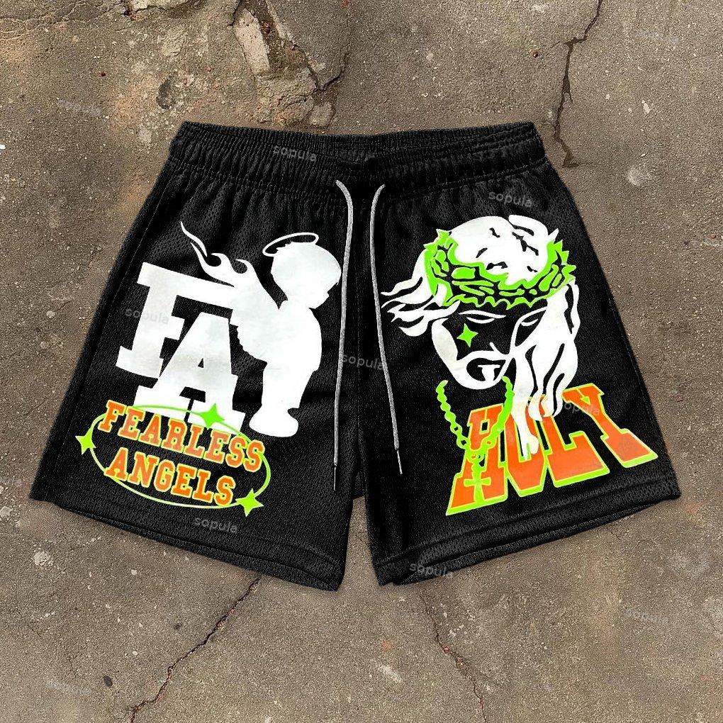 Vintage Fearless Angel Holy Jesus Graphic Basketball Mesh Shorts Product Image