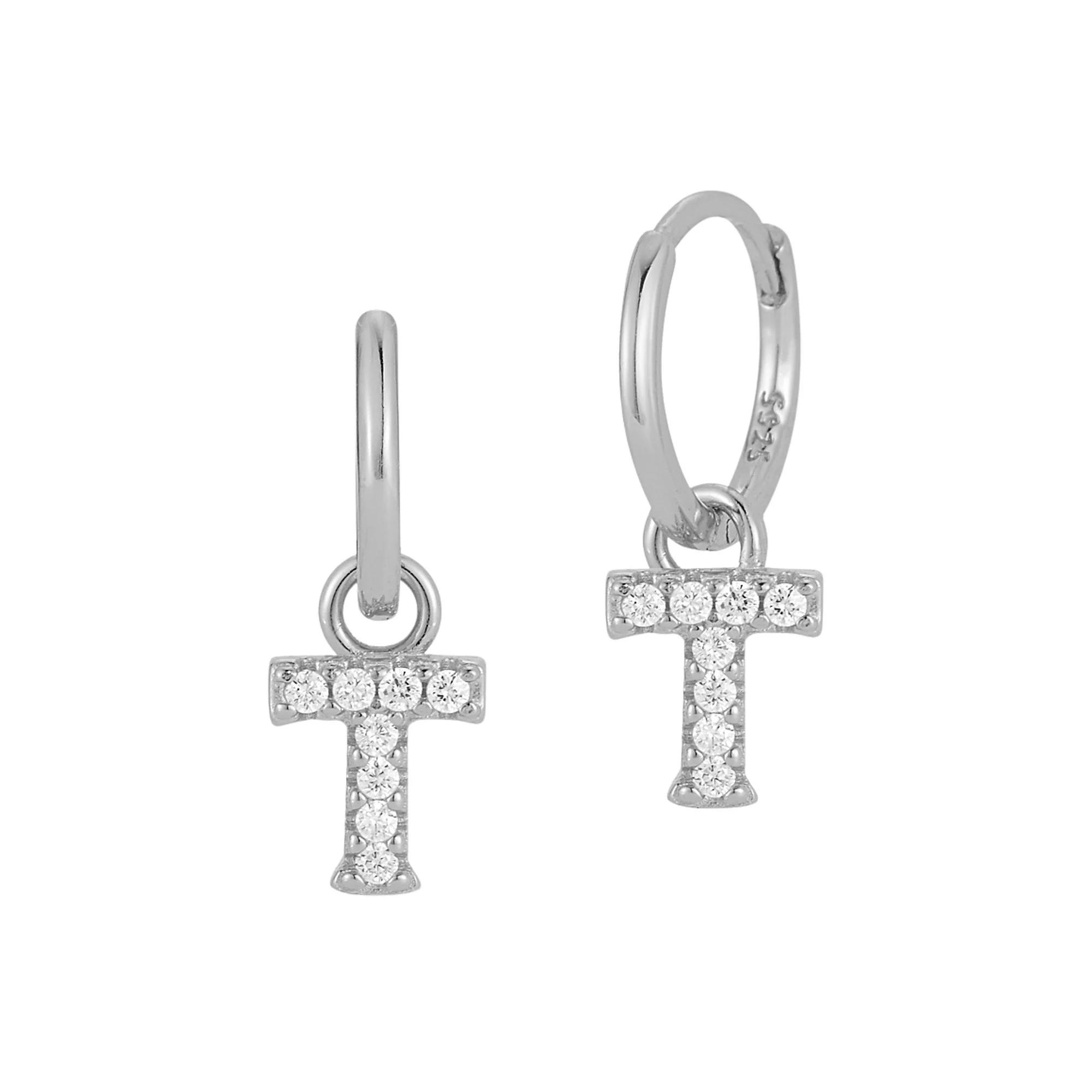 Sunkissed Sterling Cubic Zirconia Initial Drop Earrings, Women's, Silver Tone T Product Image