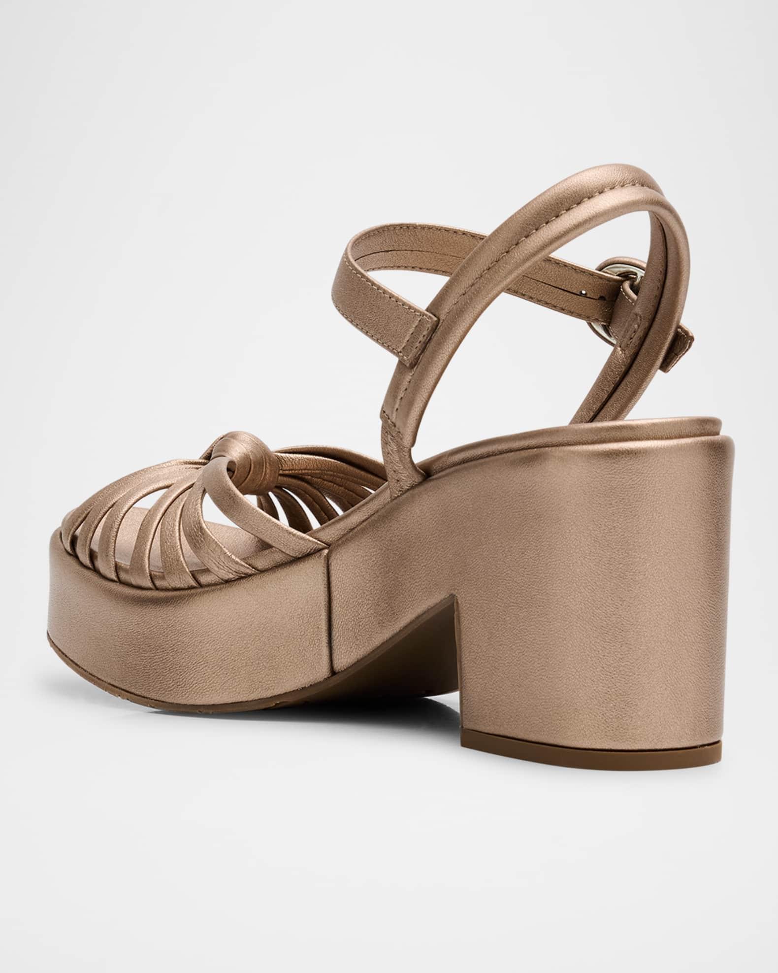 Metallic Leather Knot Ankle-Strap Platform Sandals Product Image
