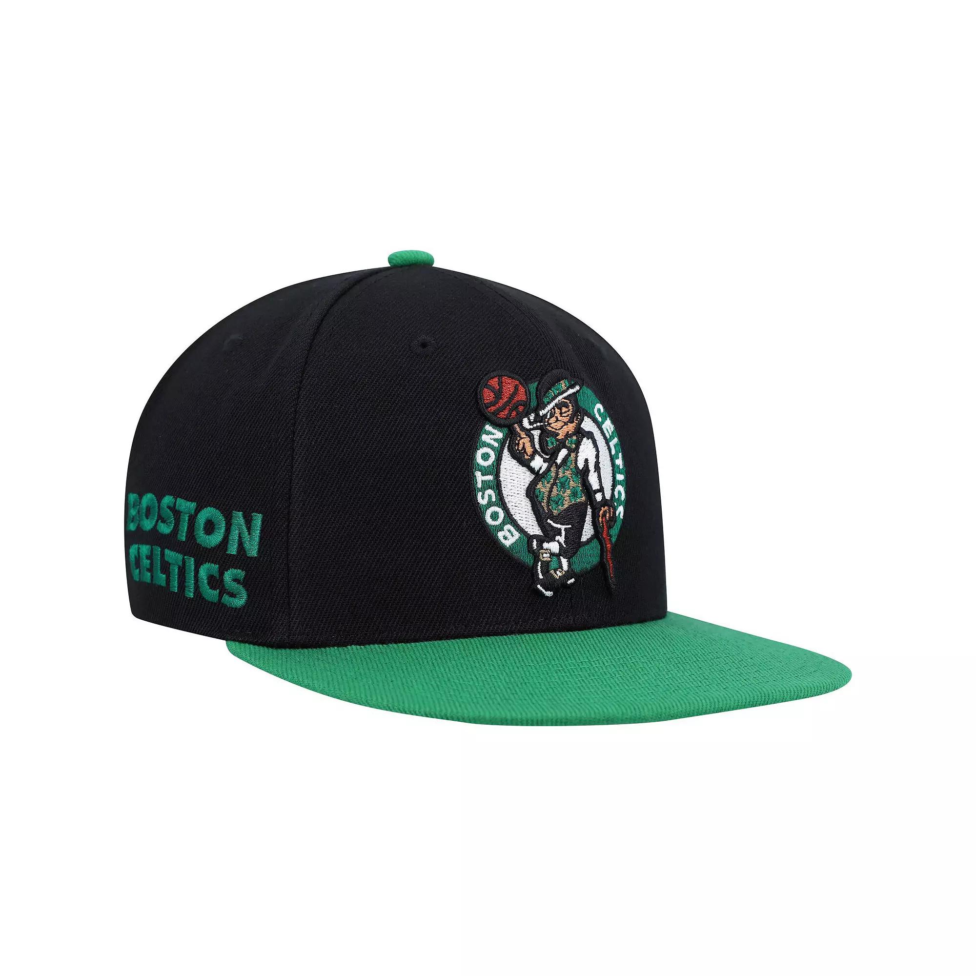 Men's Mitchell & Ness Black/Green Boston Celtics Side Core 2.0 Snapback Hat Product Image