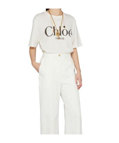 CHLOÉ White Crewneck T-shirt With Logo Print On The Front In Cotton Woman Product Image