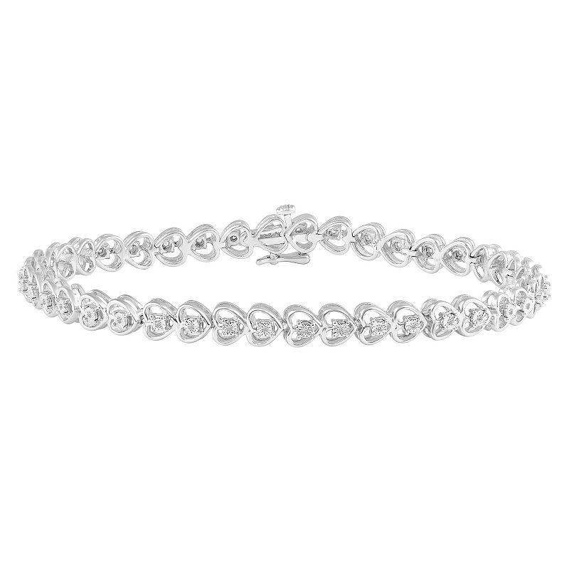 Royal Aura Sterling Silver 1/10 Carat T.W. Diamond Heart Bracelet Set, Women's, Size: 7" Product Image