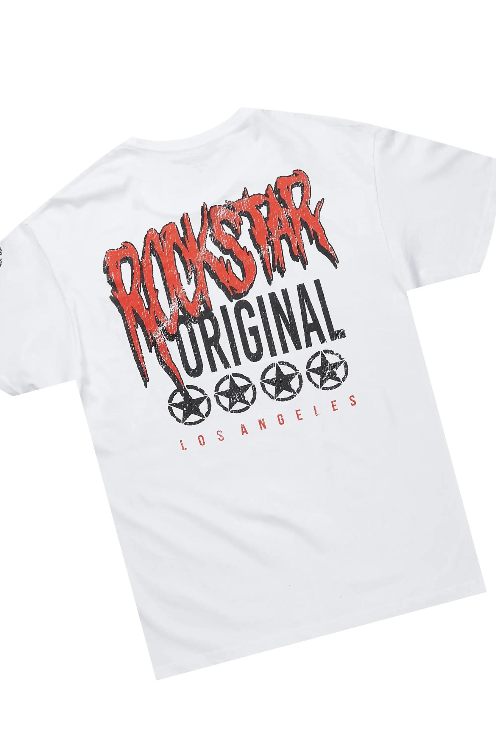 Wizzurd White/Red T-Shirt/Stacked Baggy Track Pant Set Male Product Image