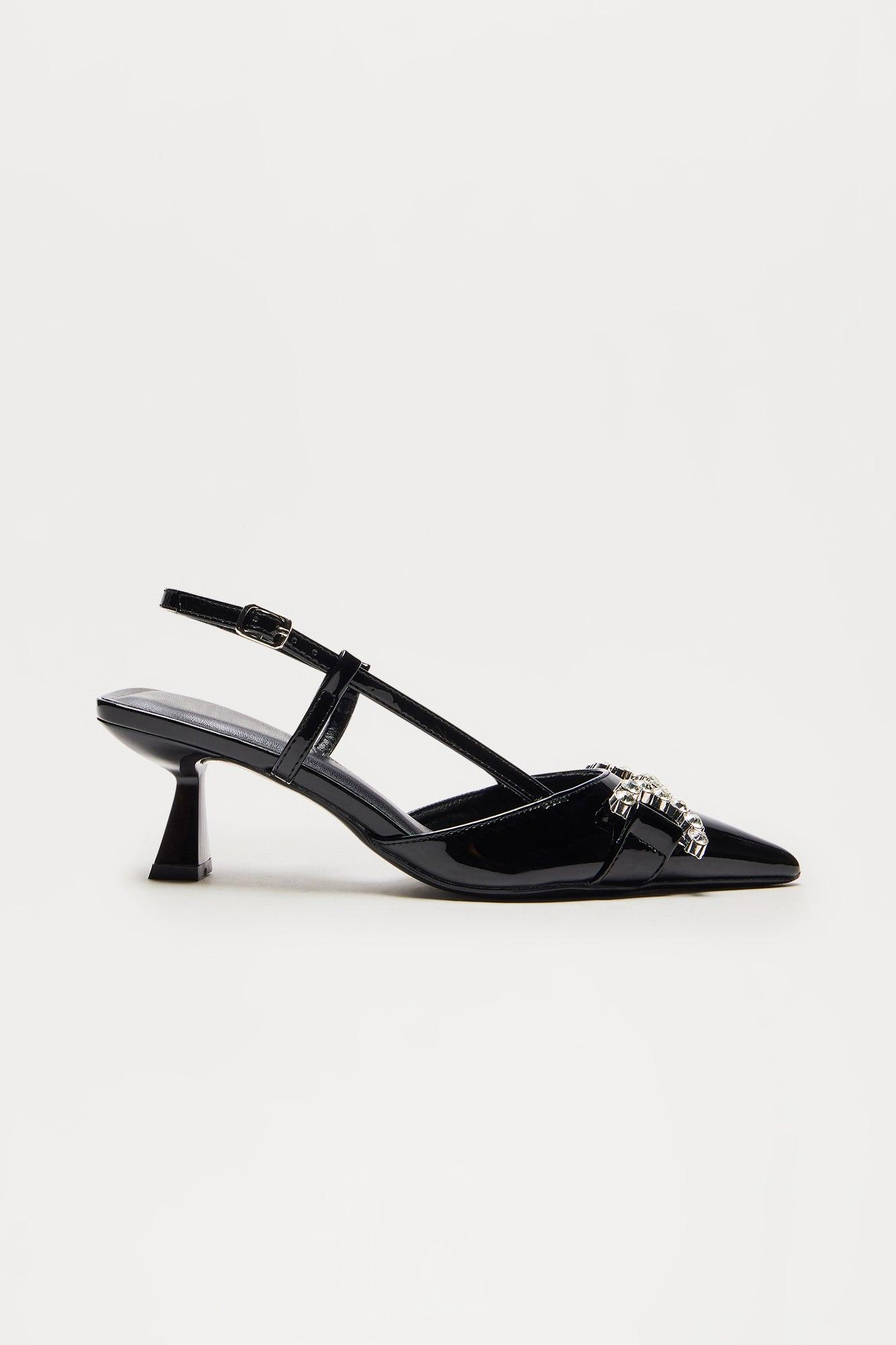 Gloss Slingback Pumps - Black Product Image
