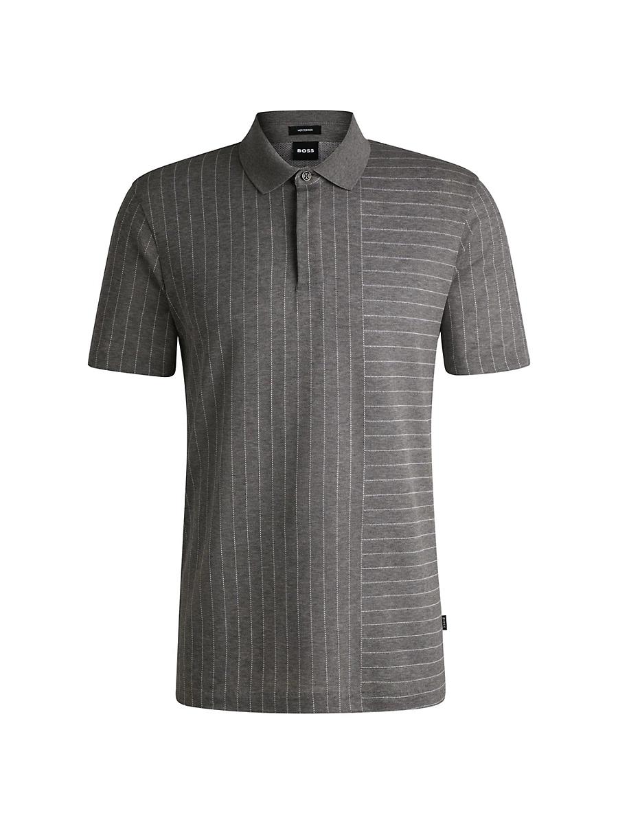 Mens Mercerized-Cotton Polo Shirt with Mixed Stripes Product Image