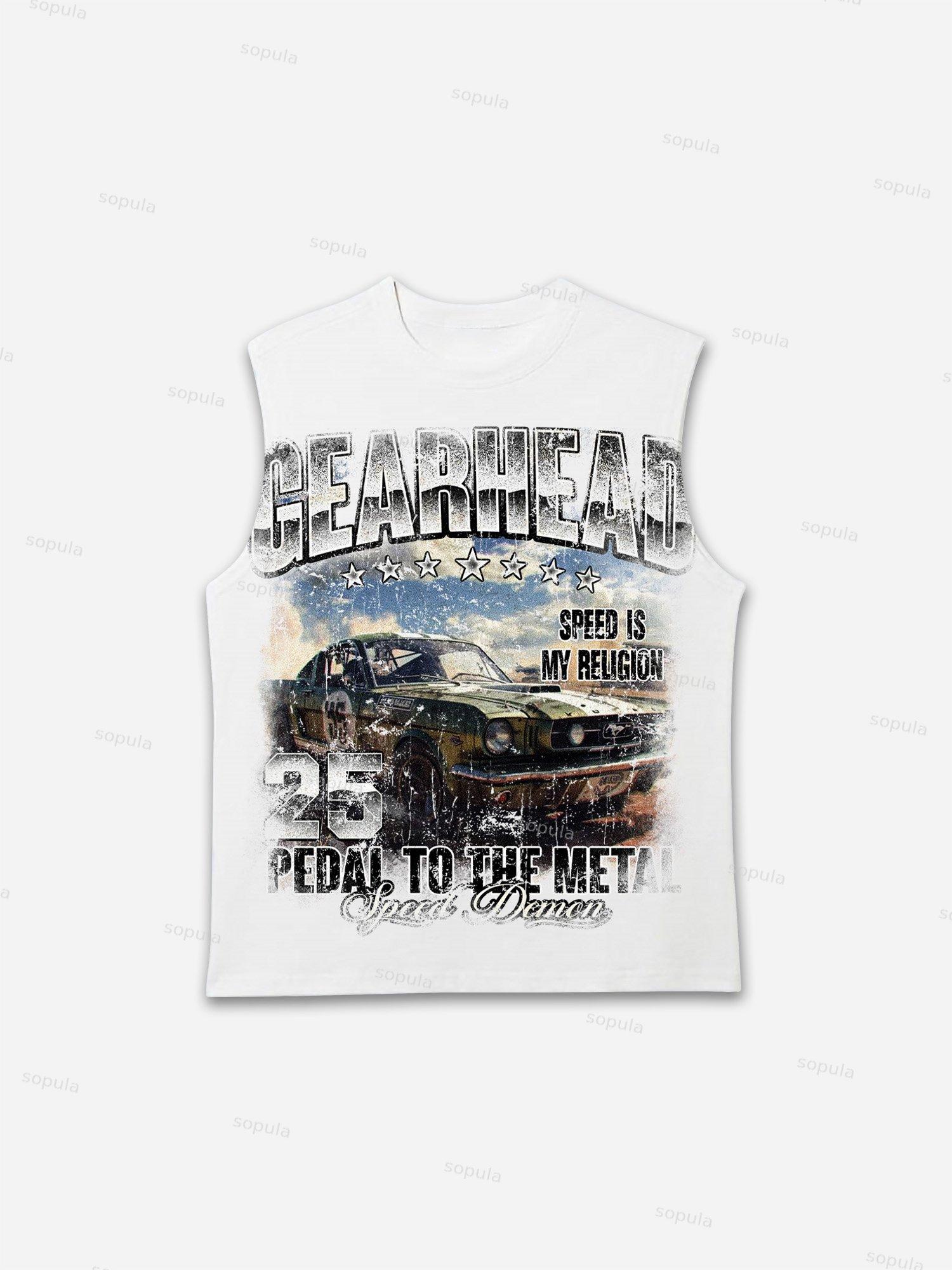 Gearhead Aged Vintage American Muscle Car Graphic Cotton Sleeveless Shirts Tank Top Product Image