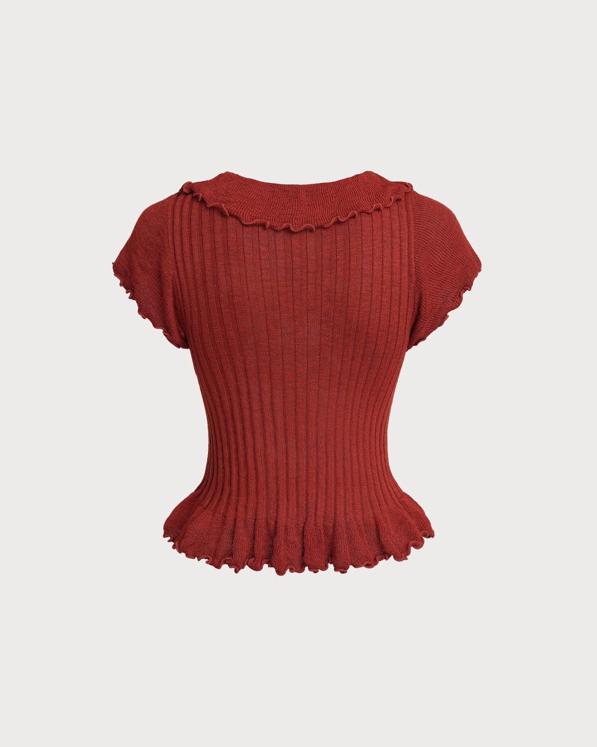 Wine Red Ruffle Button Cardigan Product Image