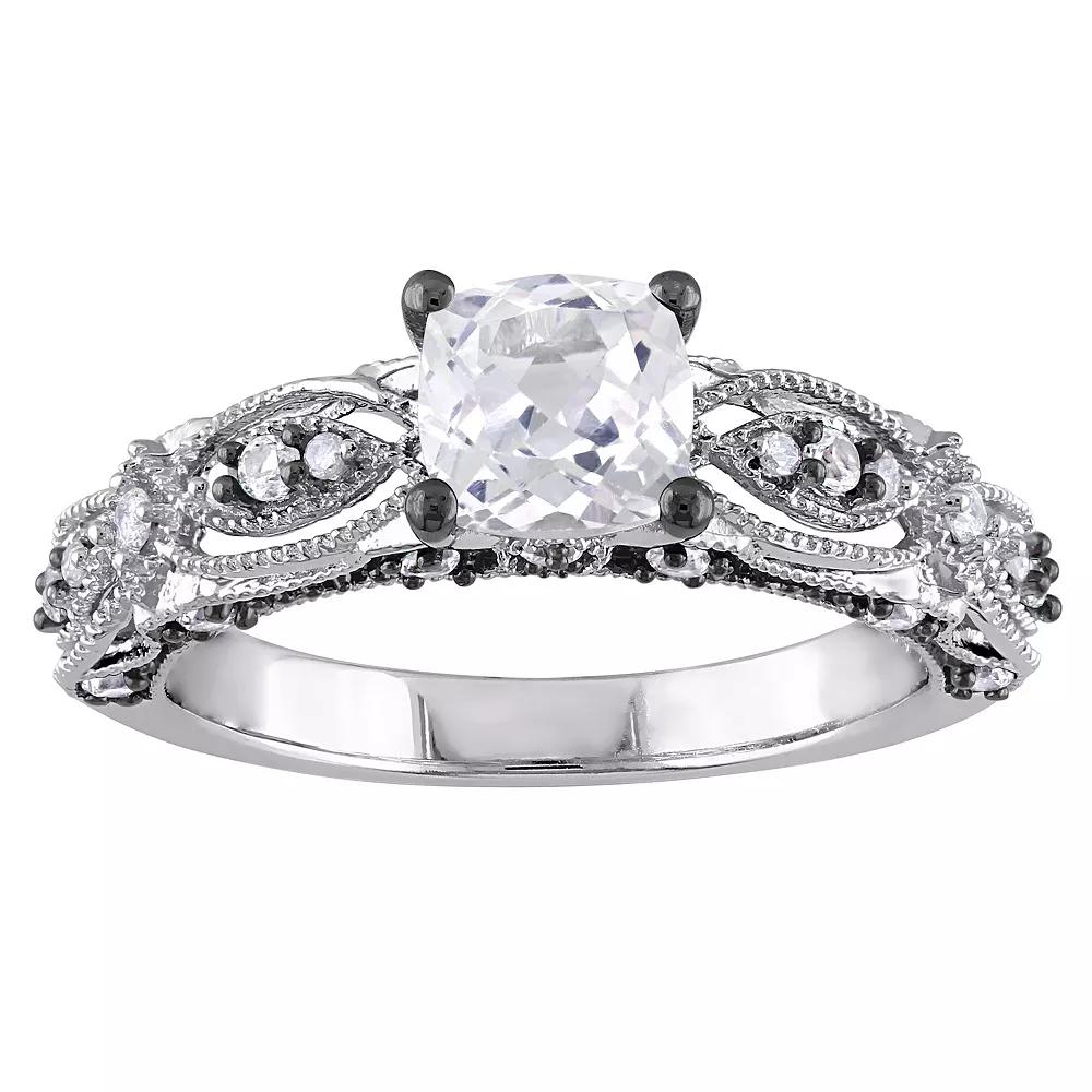 Stella Grace 10k White Gold Lab-Created White Sapphire & Diamond Accent Filigree Engagement Ring, Womens Product Image