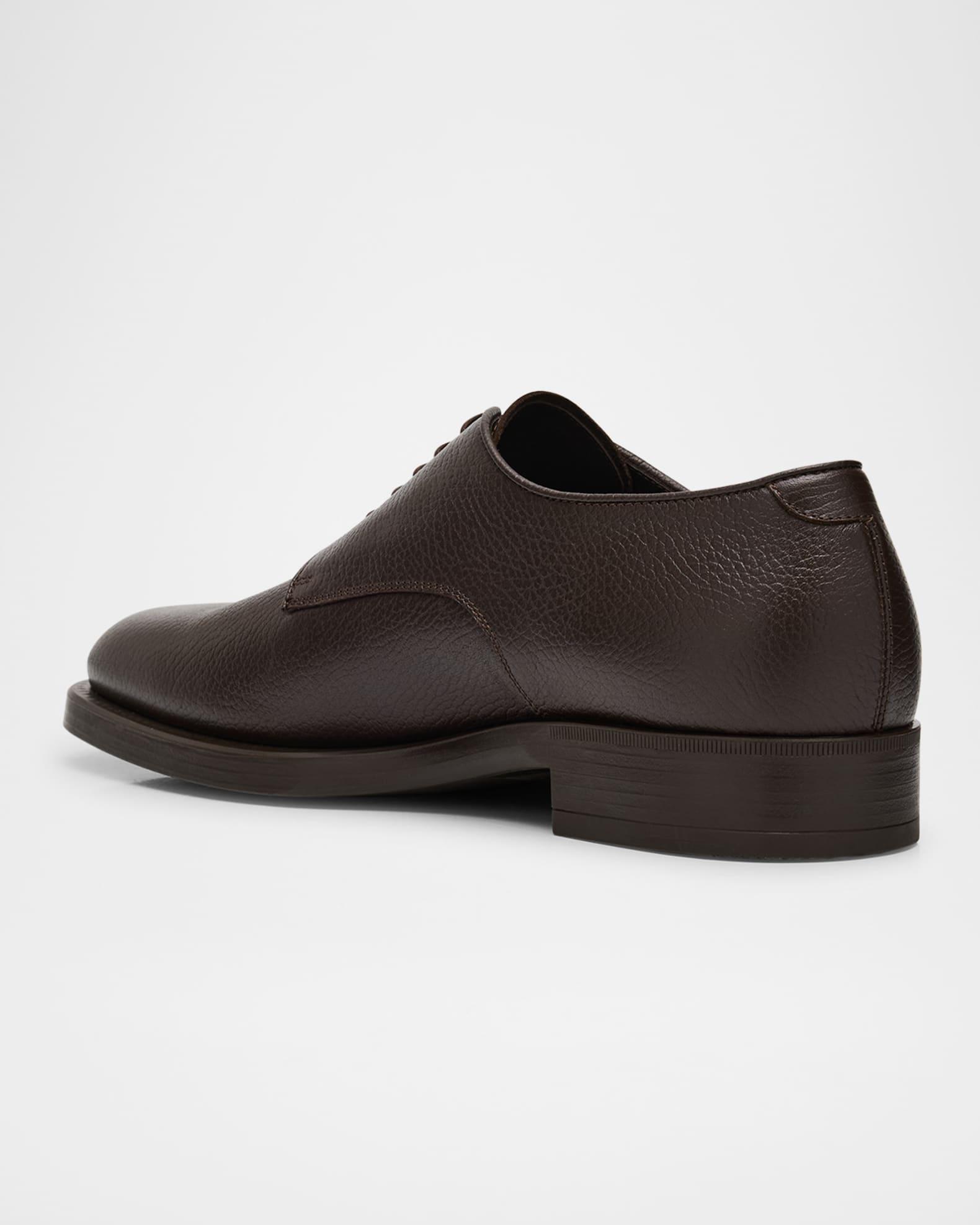 Mens Grained Calf Leather Rubber-Sole Derby Shoes Product Image