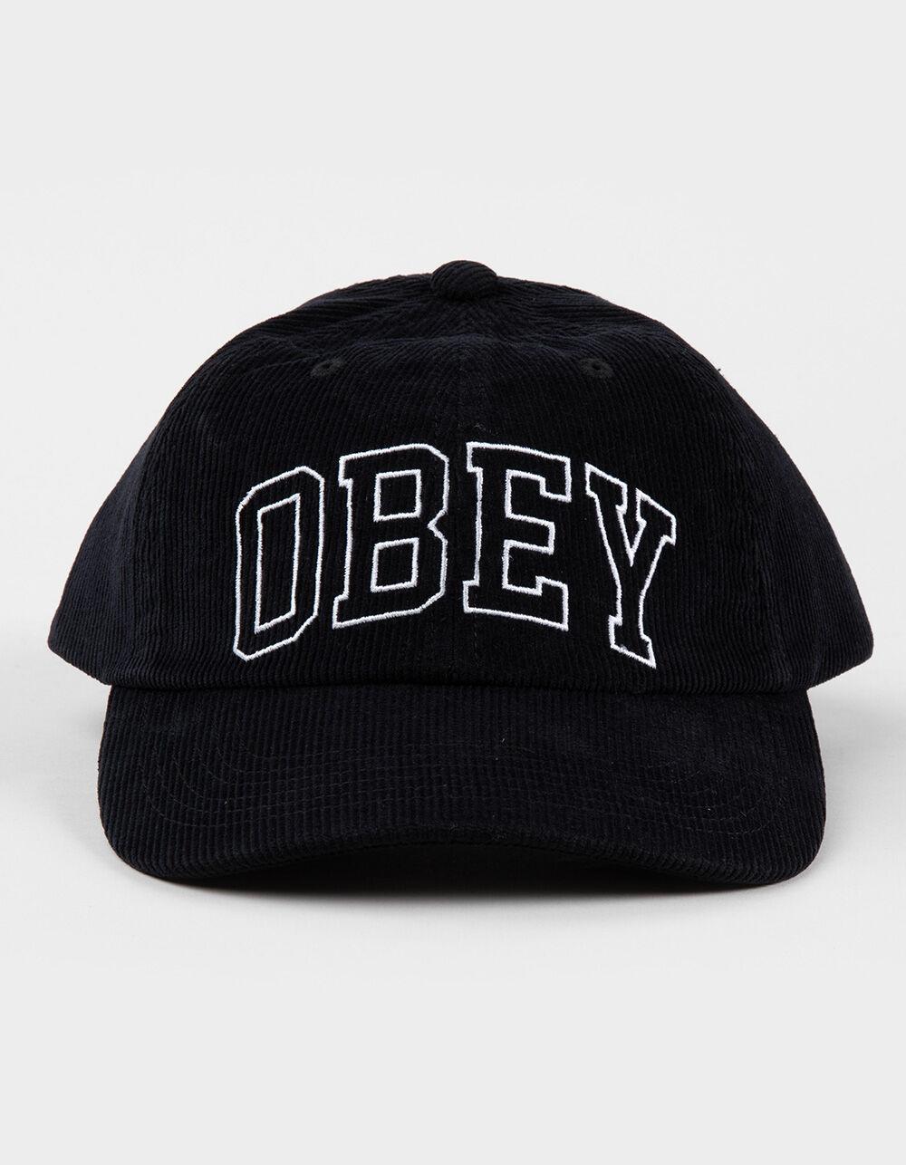 OBEY University 6 Panel Corduroy Strapback Hat - BLACK Product Image