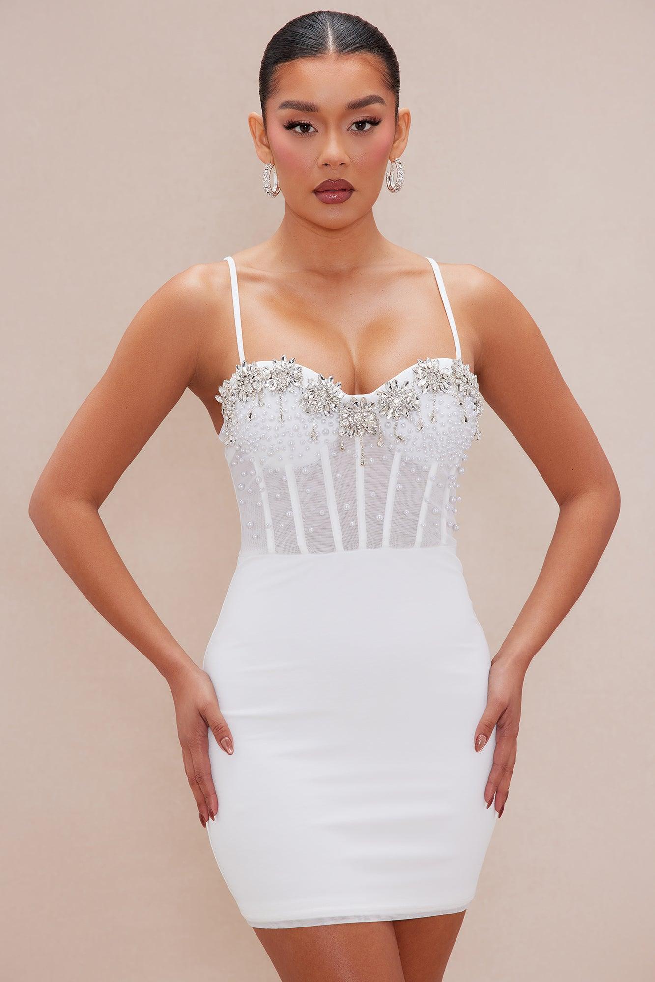 Nadine Embellished Mini Dress - White Product Image