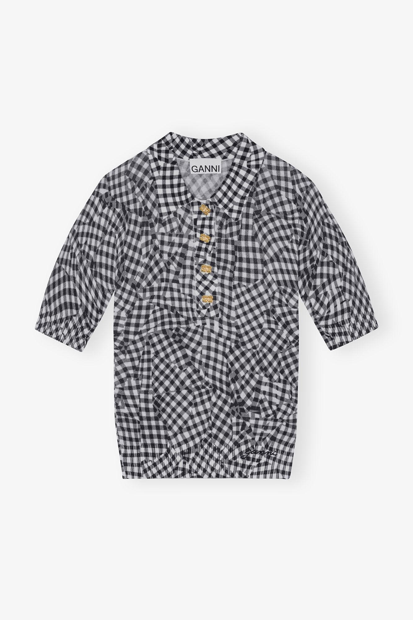 Black Sheer Cotton Printed Polo Shirt Product Image