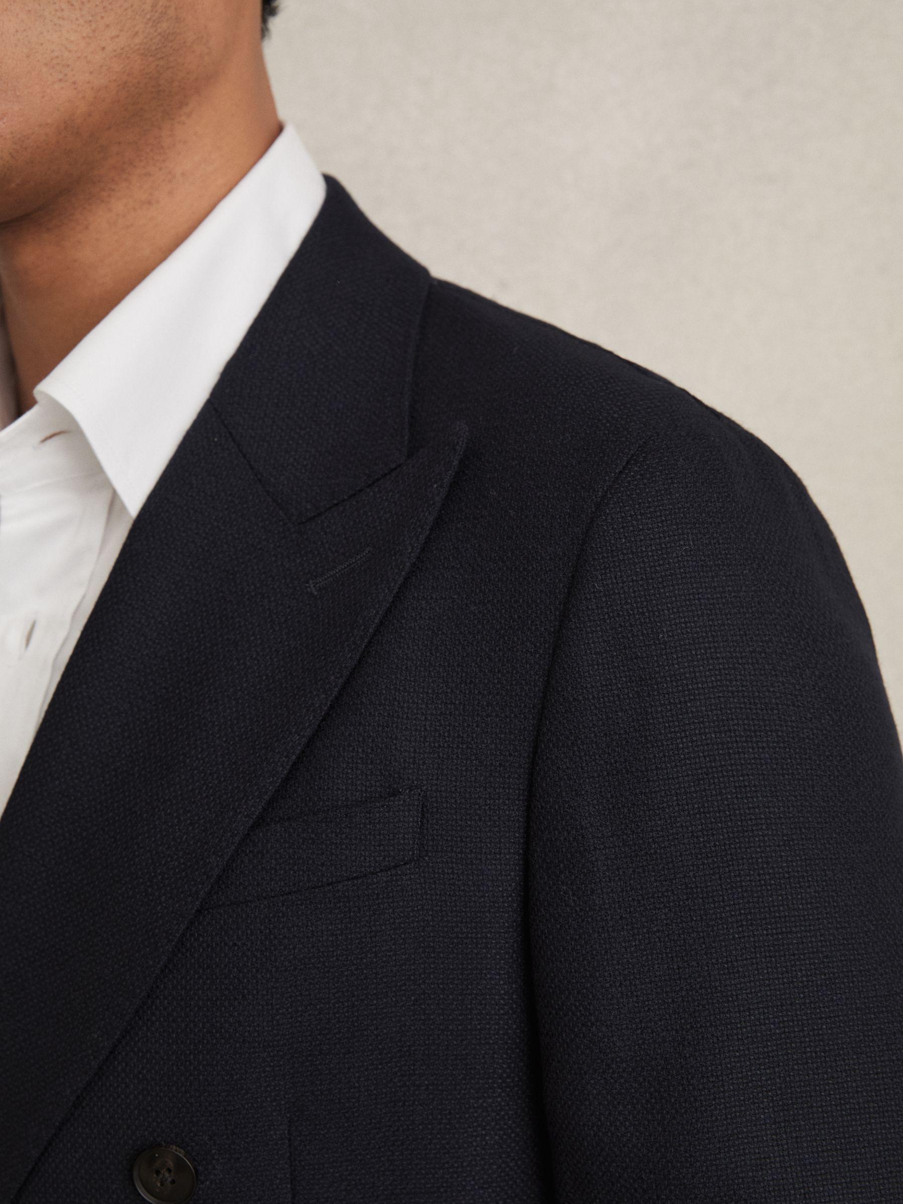 Slim-Fit Double-Breasted Textured Wool-Blend Suit Blazer in Navy Product Image