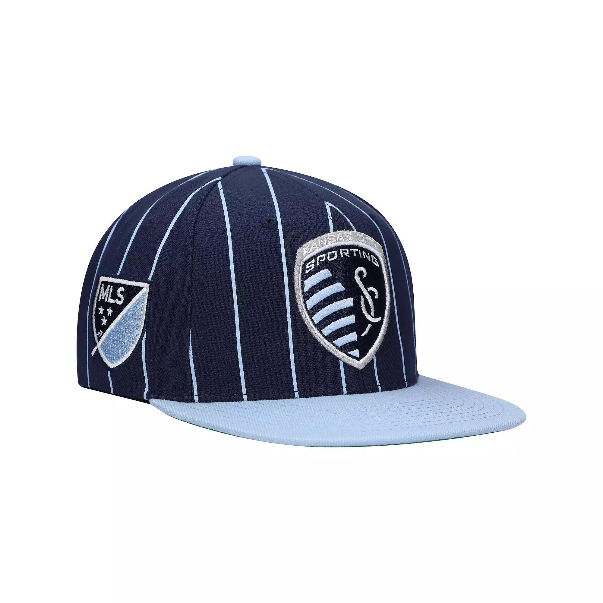Men's Mitchell & Ness Navy Sporting Kansas City Team Pin Snapback Hat, Blue Product Image