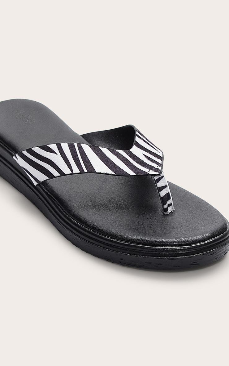 Zebra Faux Leather Toe Thong Platform Sandals Product Image