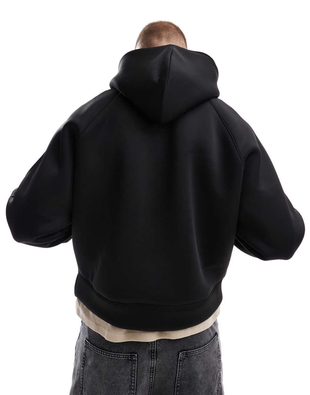 Bershka boxy fit premium hoodie in black Product Image