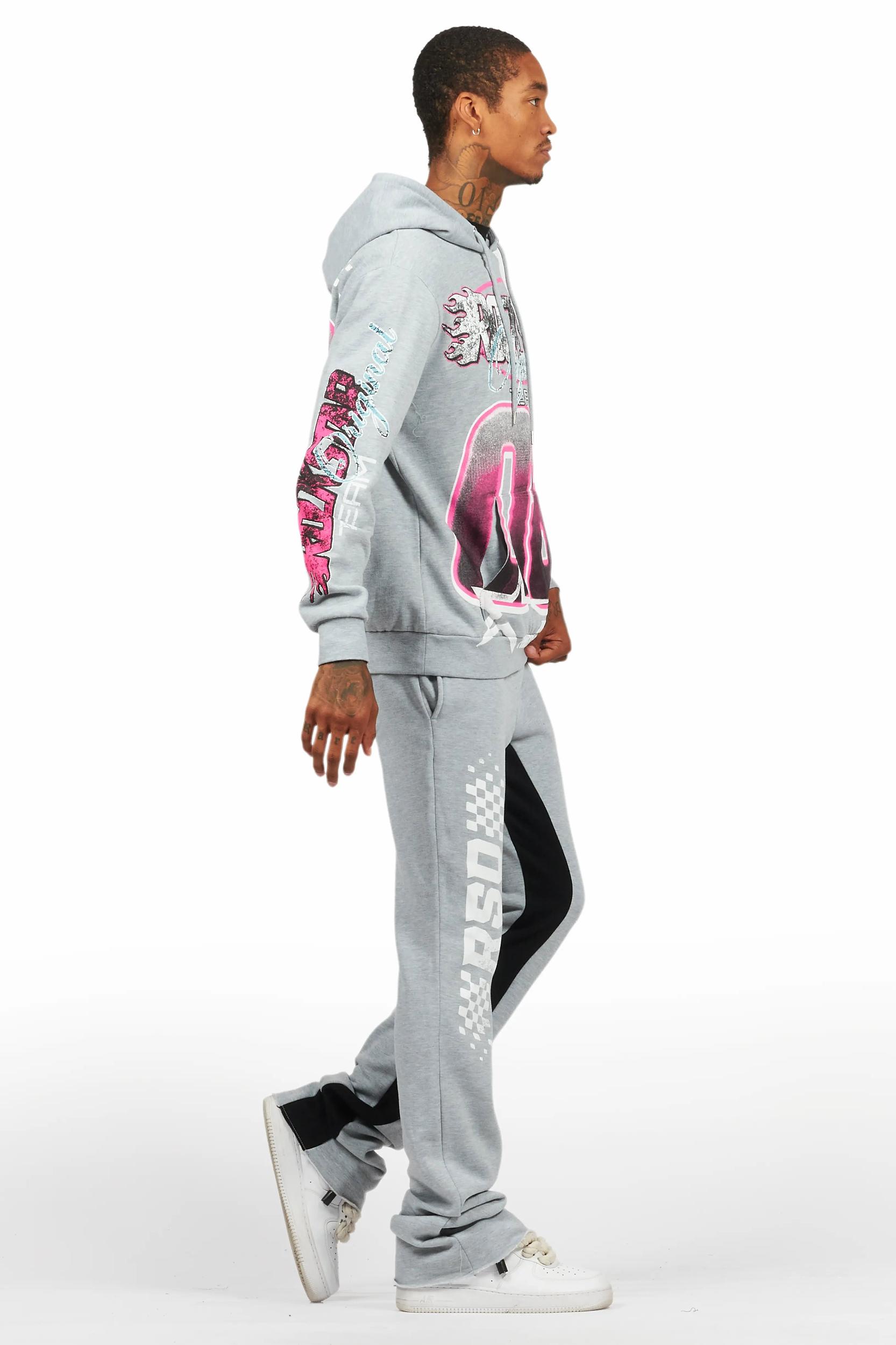 Theo Heather Grey Hoodie/Baggy Fit Track Pant Set Male Product Image