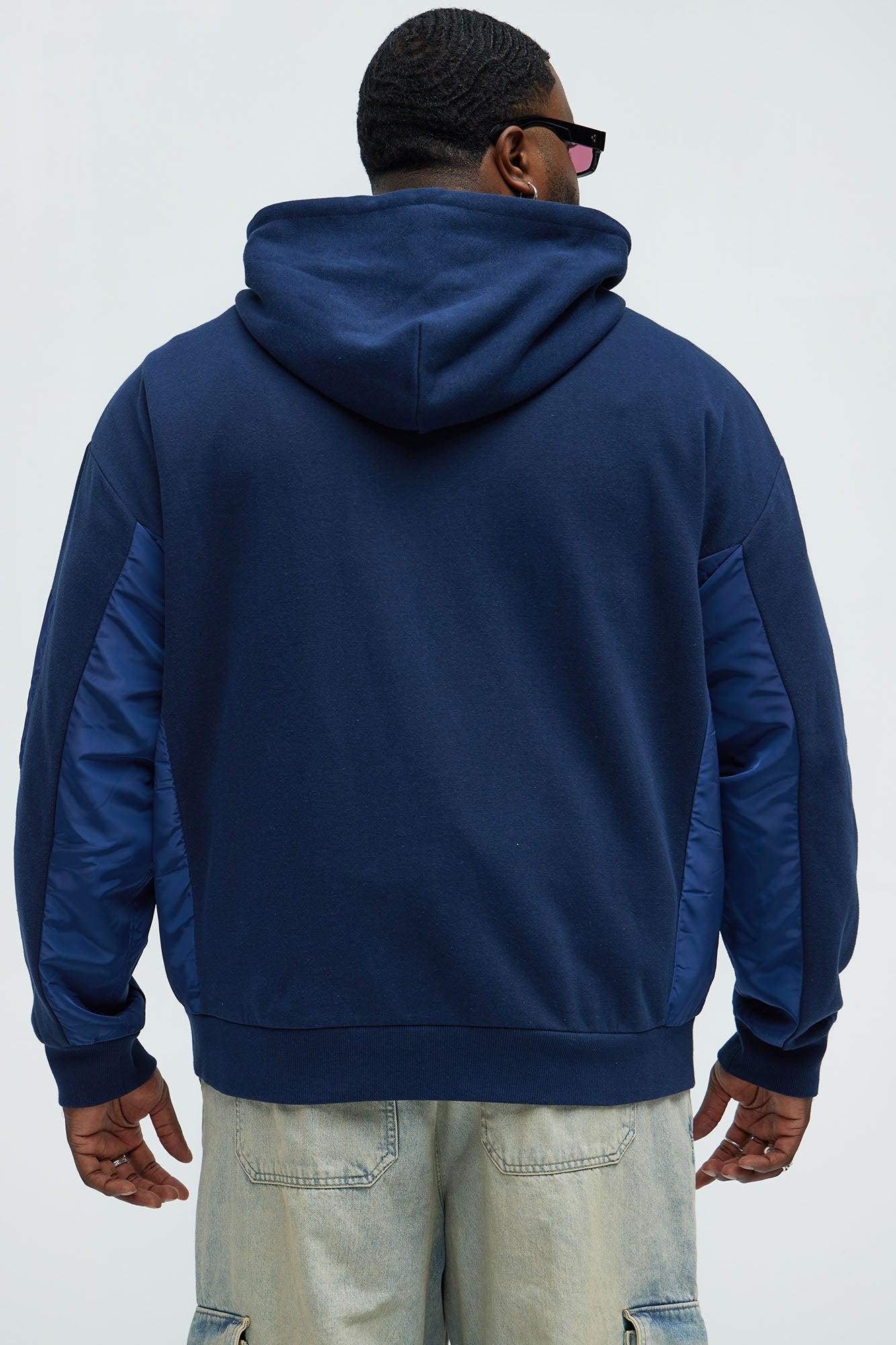 Tyson Faux Bomber Zip Up Hoodie - Navy Product Image