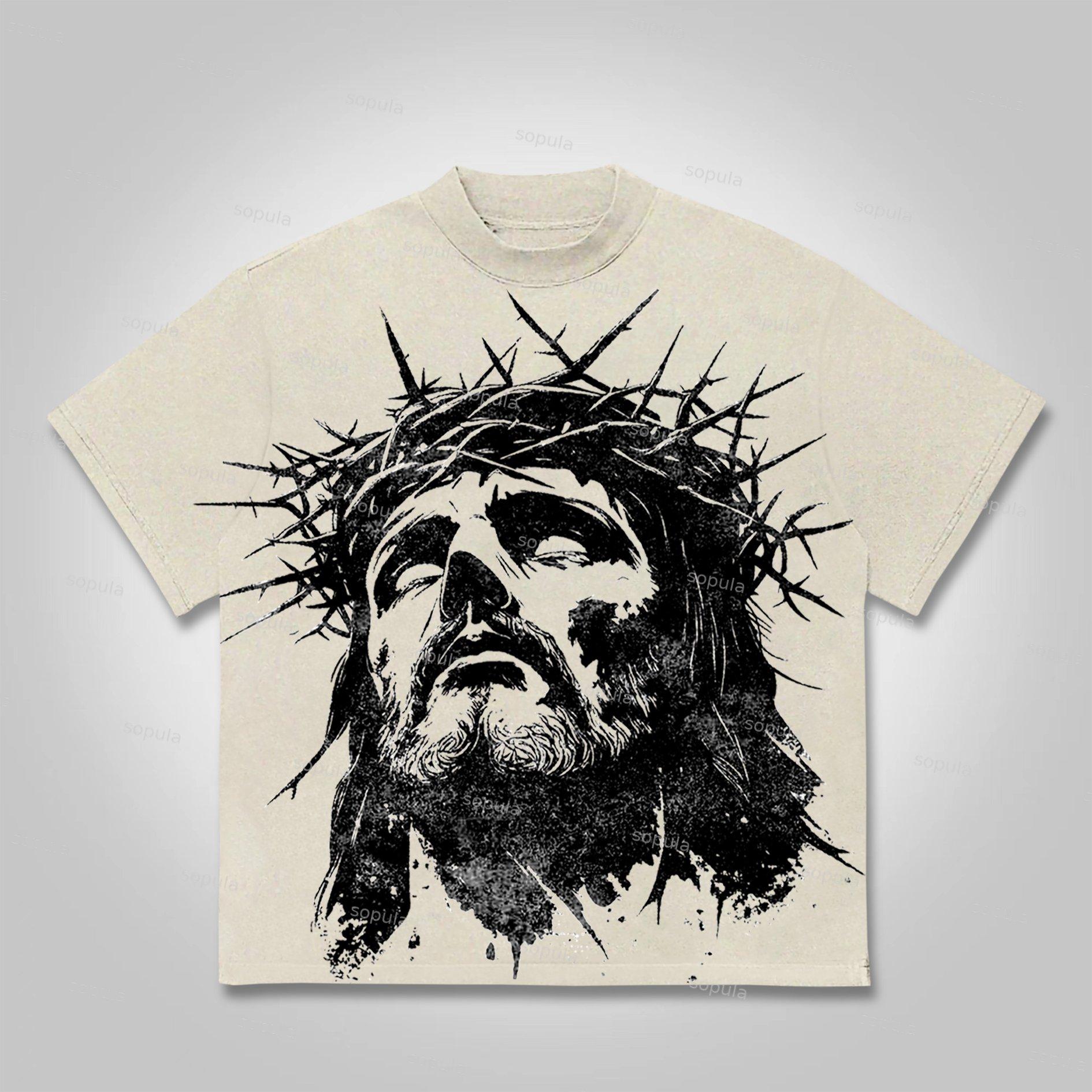 Sopula Vintage Portrait Of Jesus Cotton T-Shirt Product Image