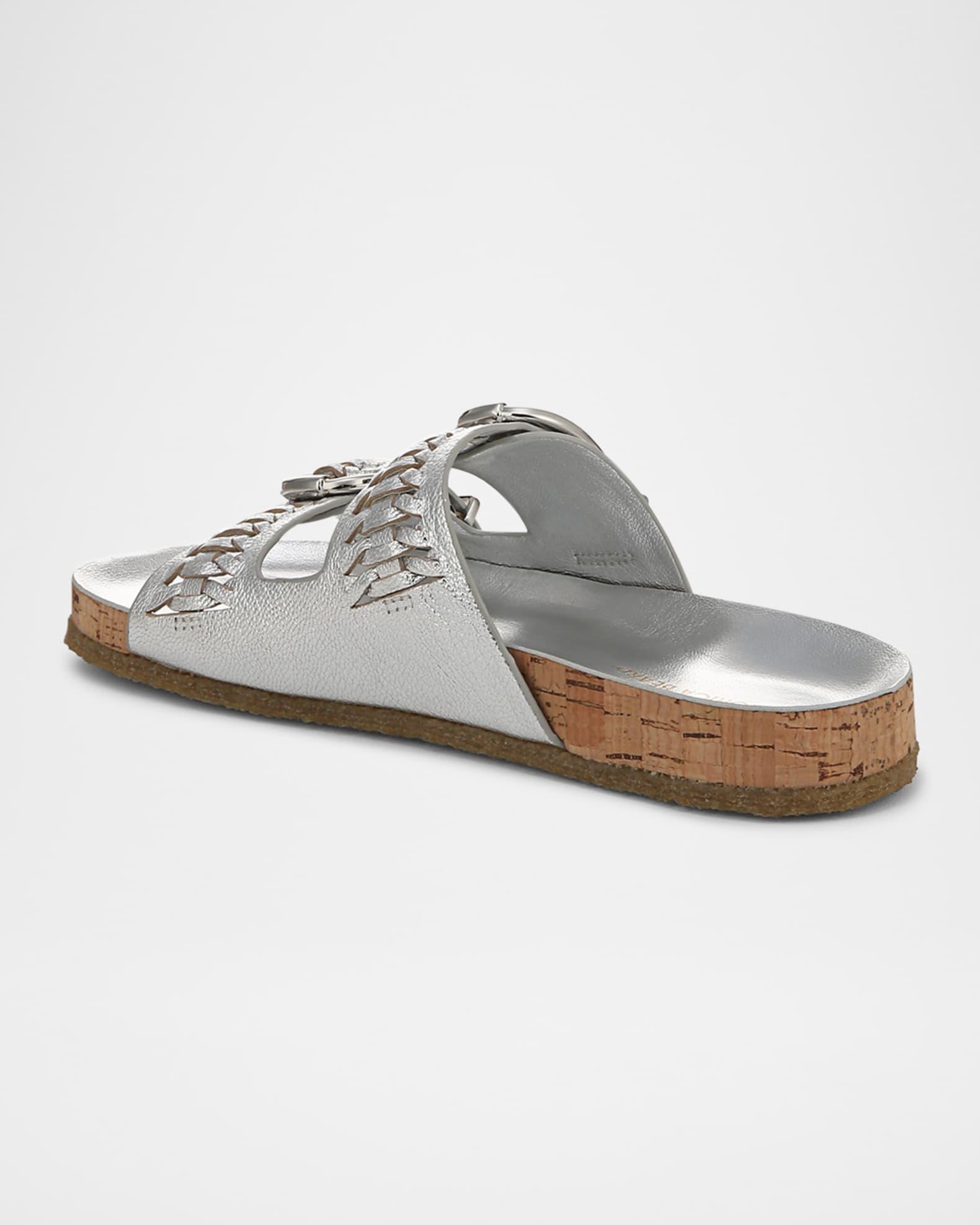 Paige Metallic Dual-Buckle Slide Sandals Product Image