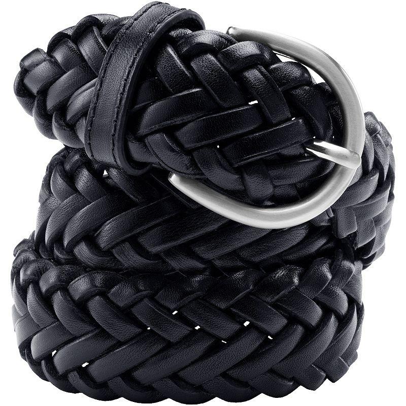 Women's Lands' End Leather Braided Belt, Size: Medium, Black Product Image