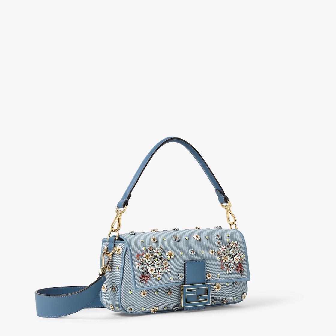BaguetteFendi Flower Bouquet blue denim-effect jacquard bag Product Image