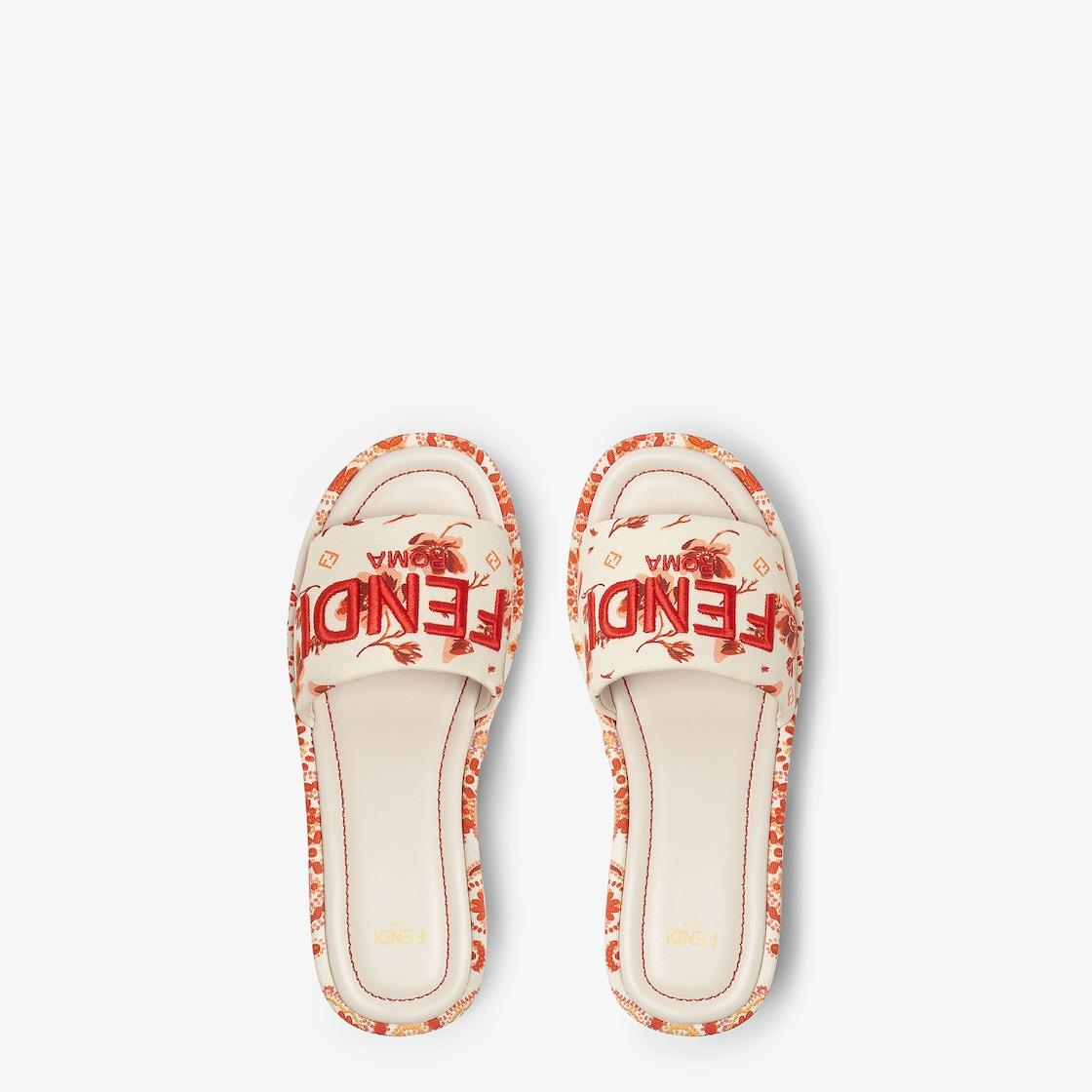 Fendi SunshineCamelia and red canvas flatform slides Product Image