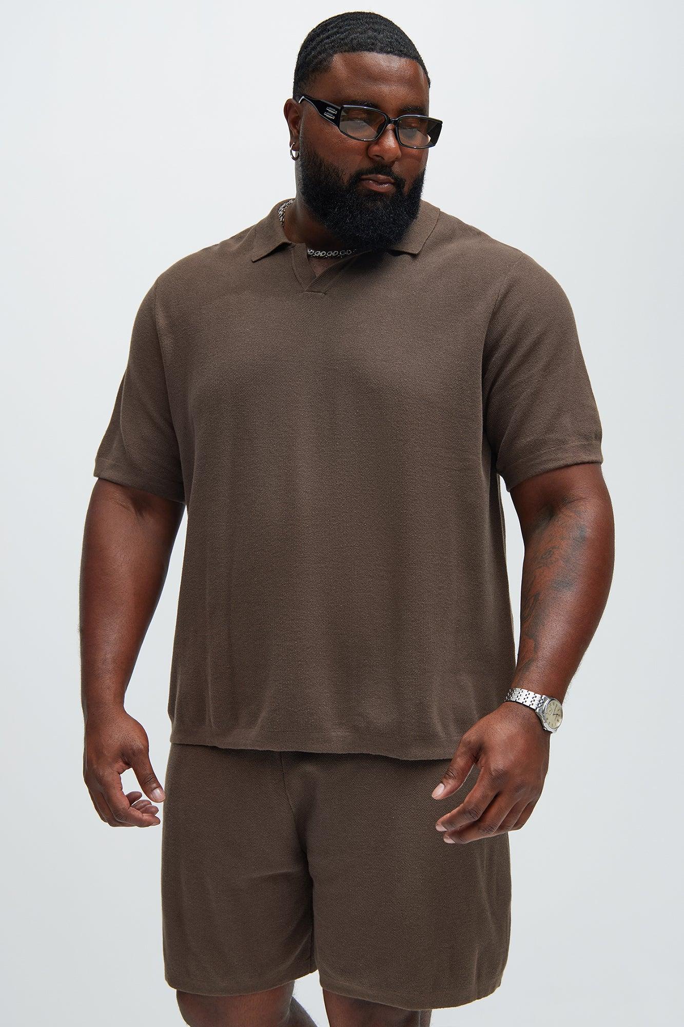 Chazin Textured Johnny Collar Shirt - Brown Product Image