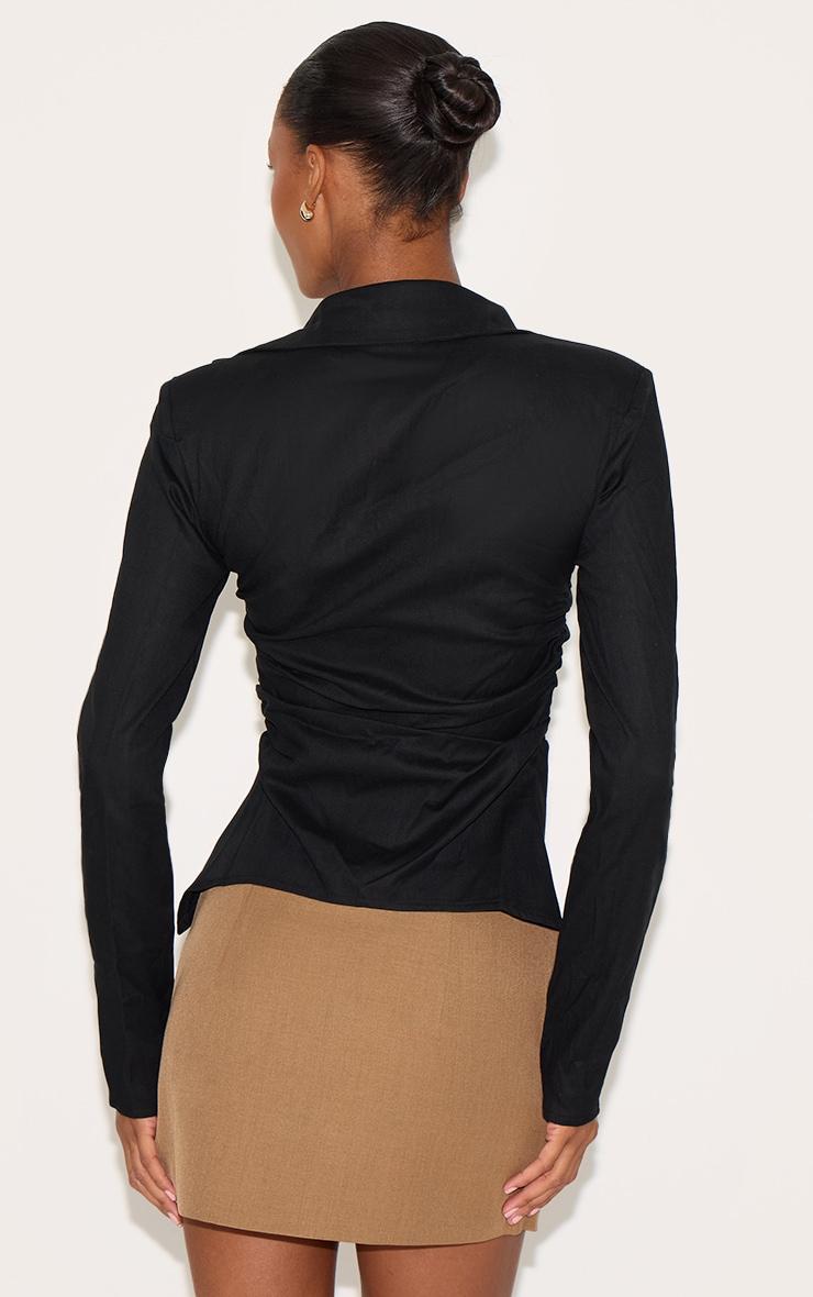 Black Linen Blend Shoulder Padded Fitted Shirt Product Image