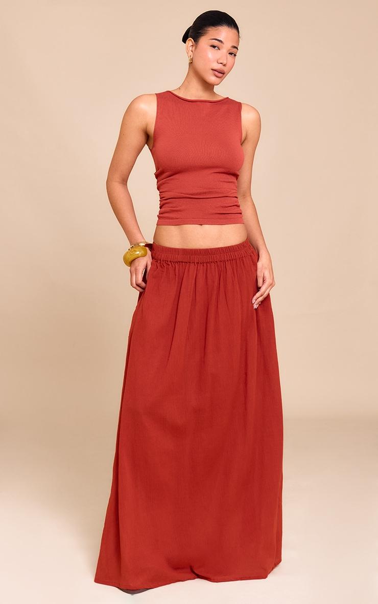 Rust Cotton Cheesecloth Elasticated Waist Maxi Skirt Product Image