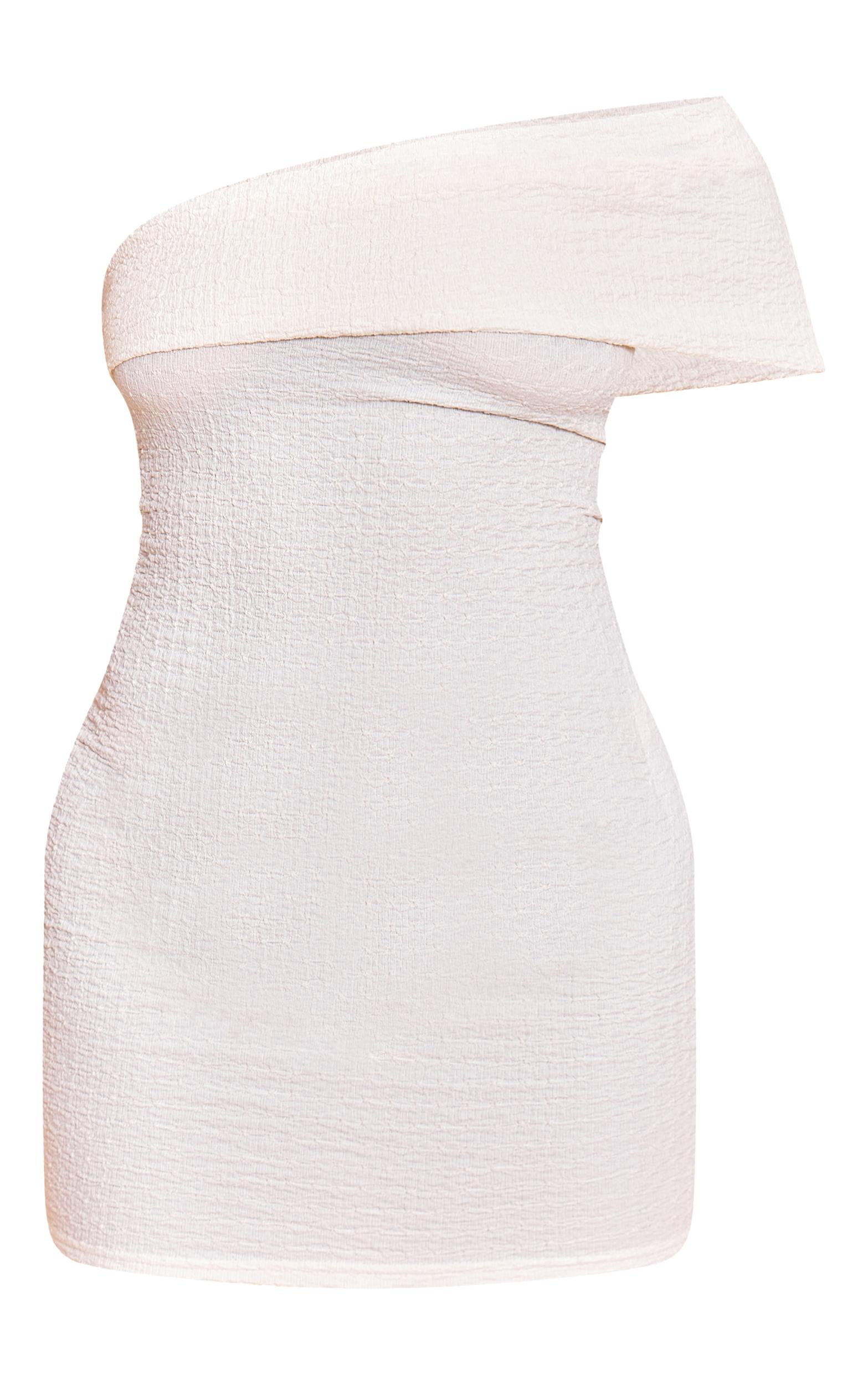 Cream Textured One Shoulder Bodycon Dress Product Image